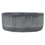 4.5”H X 12” BLACK CERAMIC FLUTED RIBBED PLANTER VASE