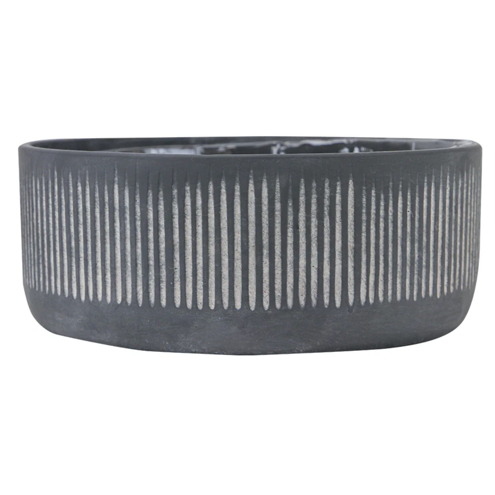 4.5”H X 12” BLACK CERAMIC FLUTED RIBBED PLANTER VASE