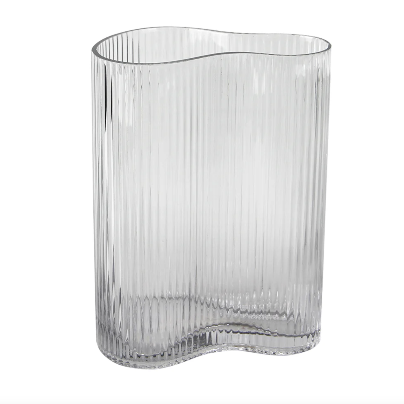 10”h x 4.75” x 7.5” CLEAR GLASS MILA WAVE VASE