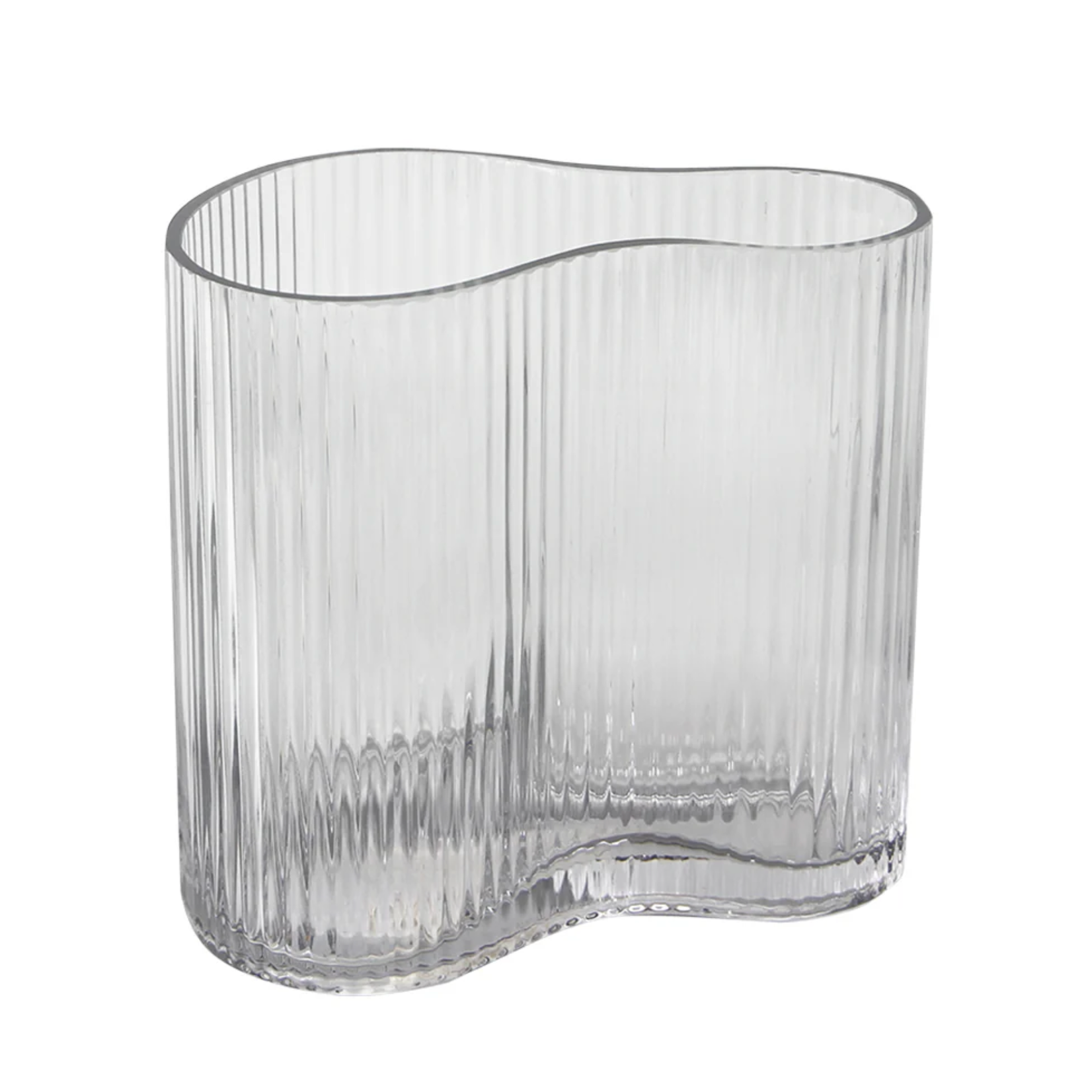 7”H 4.75” x 7.5” CLEAR GLASS MILA WAVE VASE