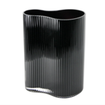 10”h x 4.75” x 7.5” BLACK GLASS MILA WAVE VASE