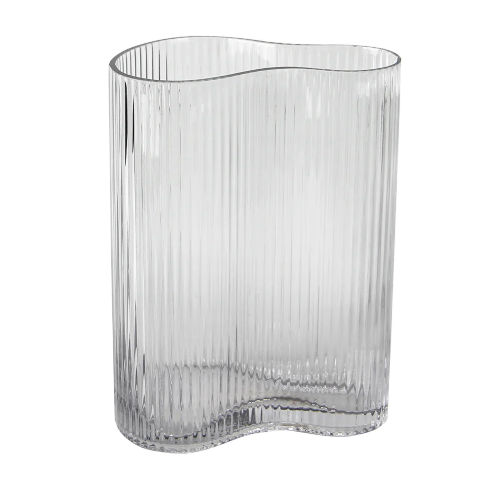 10”h x 4.75” x 7.5” CLEAR GLASS MILA WAVE VASE