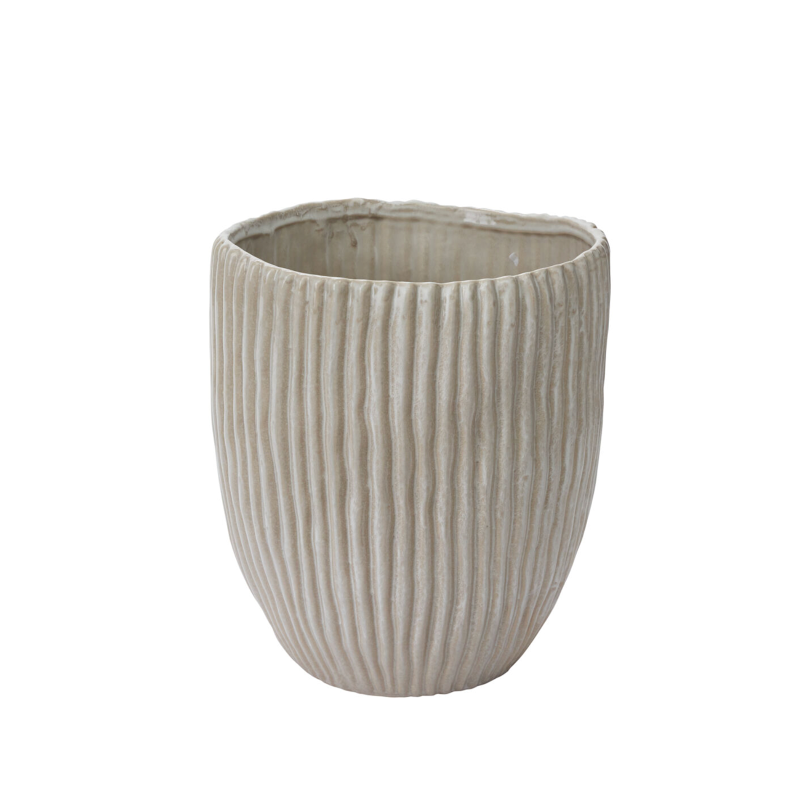 12.25”H X 10.5” BROWN CERAMIC RIPTIDE POT PLANTER