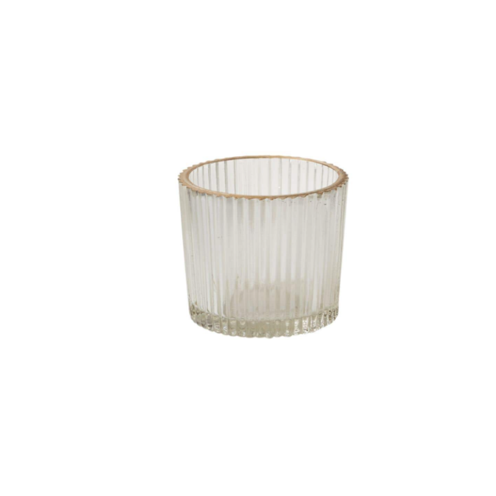 3”H X 3.5” CLEAR GLASS FLUTED RITZY VOTIVE WITH GOLD LIP