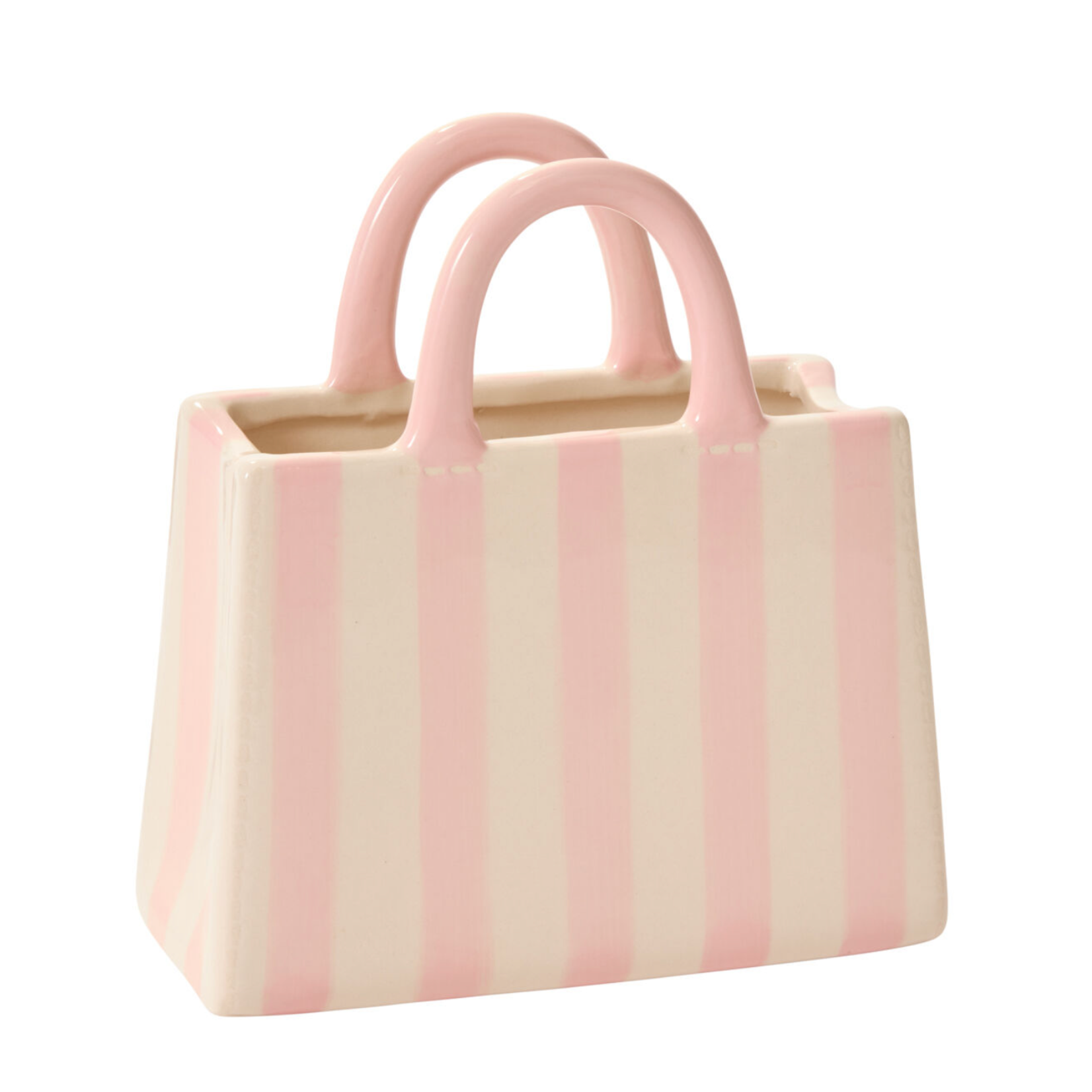 8.5"h x 3.5" x 7.75"L LIGHT-PINK CERAMIC MIRANDA HANDBAG VASE