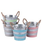 7 X 6" METAL BUCKET WITH STRIPES.   ND (price per each, box has asst.)