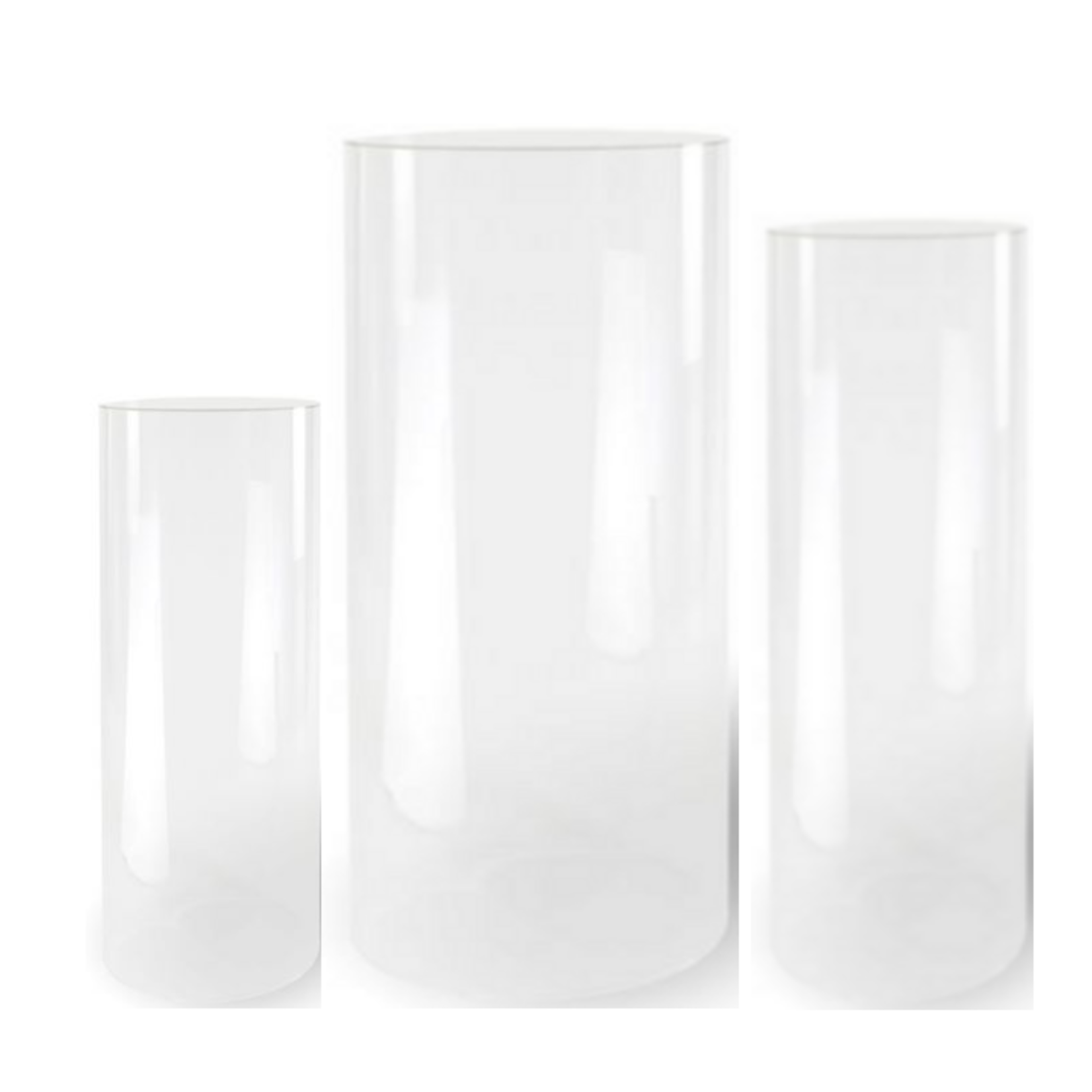 QUALITY WHOLESALE CLEAR ACRYLIC COLUMN SET OF THREE 36”H X 16”, 28” x 14”, 20”h x 15
