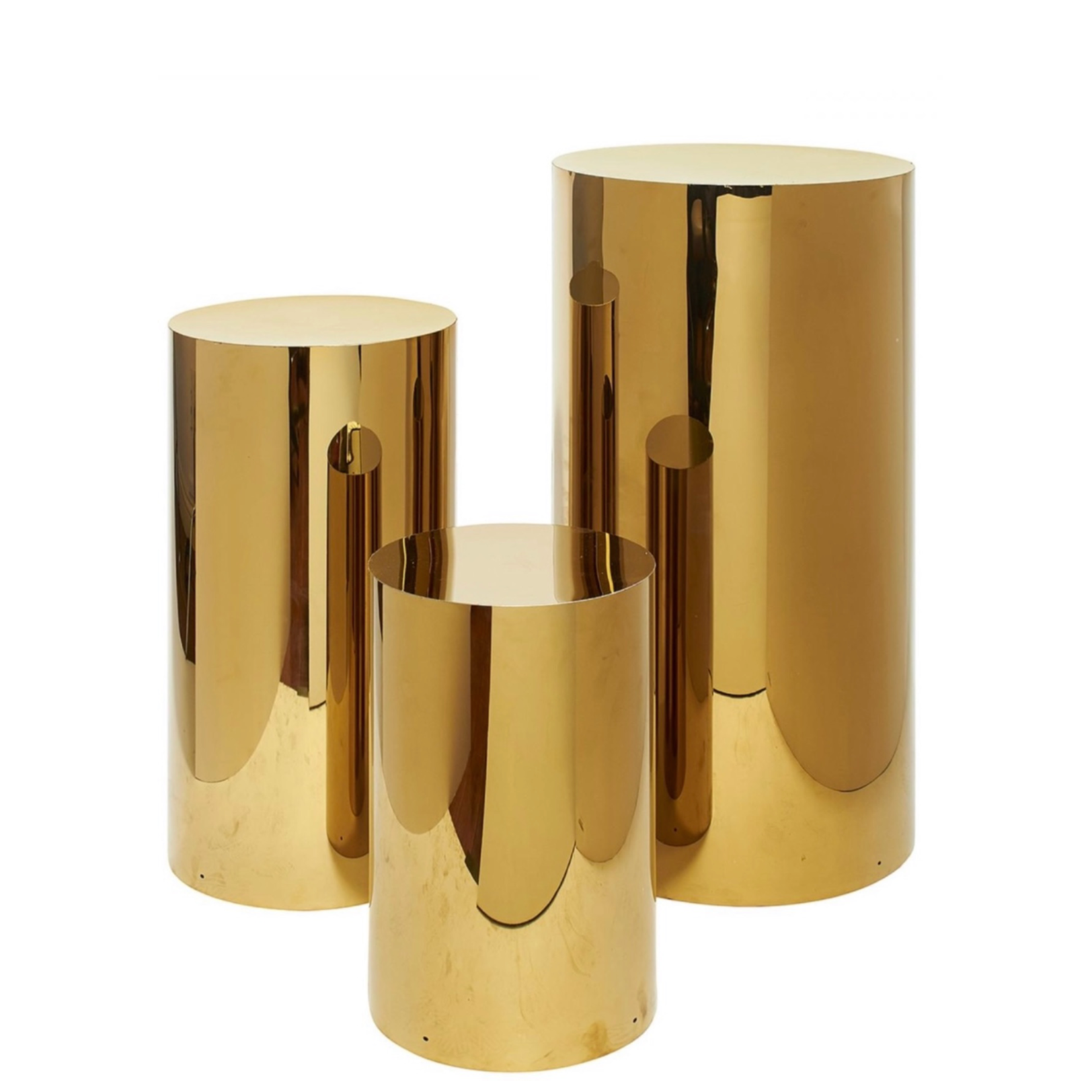 QUALITY WHOLESALE METALLIC METAL GOLD COLUMN SET OF THREE 36”H X 16”, 28” x 14”, 20”h x 12