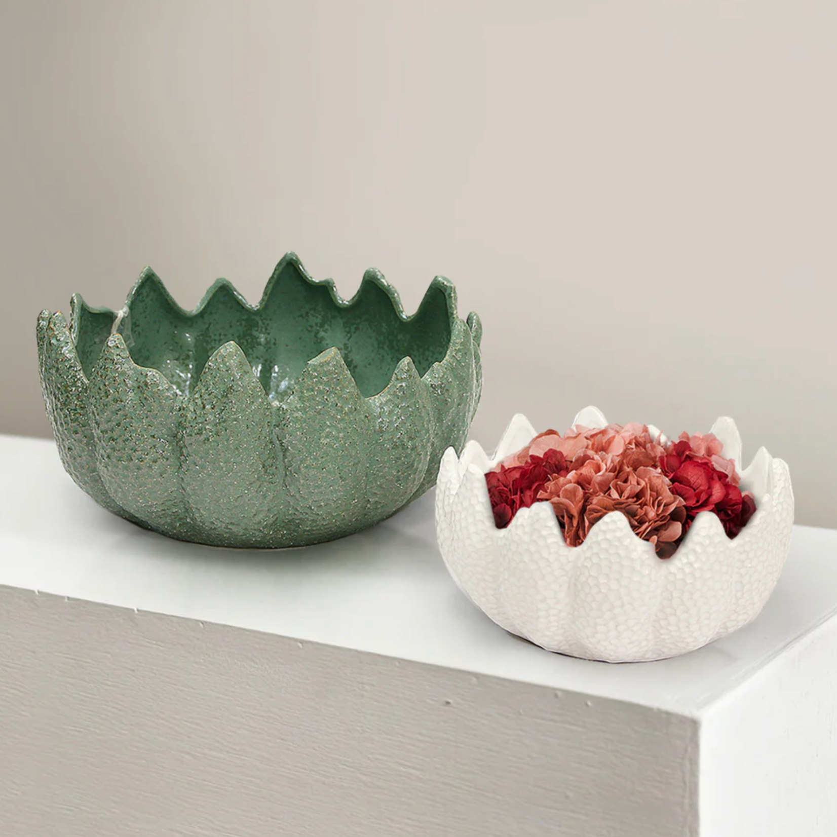 6"h x 12.5" WHITE CERAMIC CORONA DISH GARDEN
