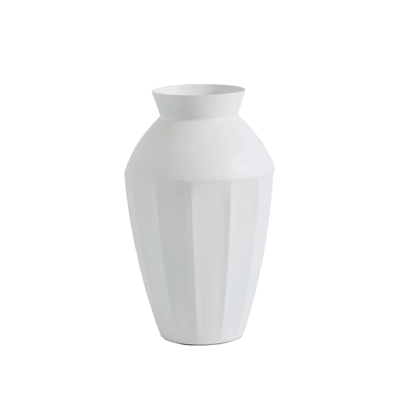 50% OFF WAS $16 NOW $8. 10”H X 6” WHITE METAL DULCET VASE