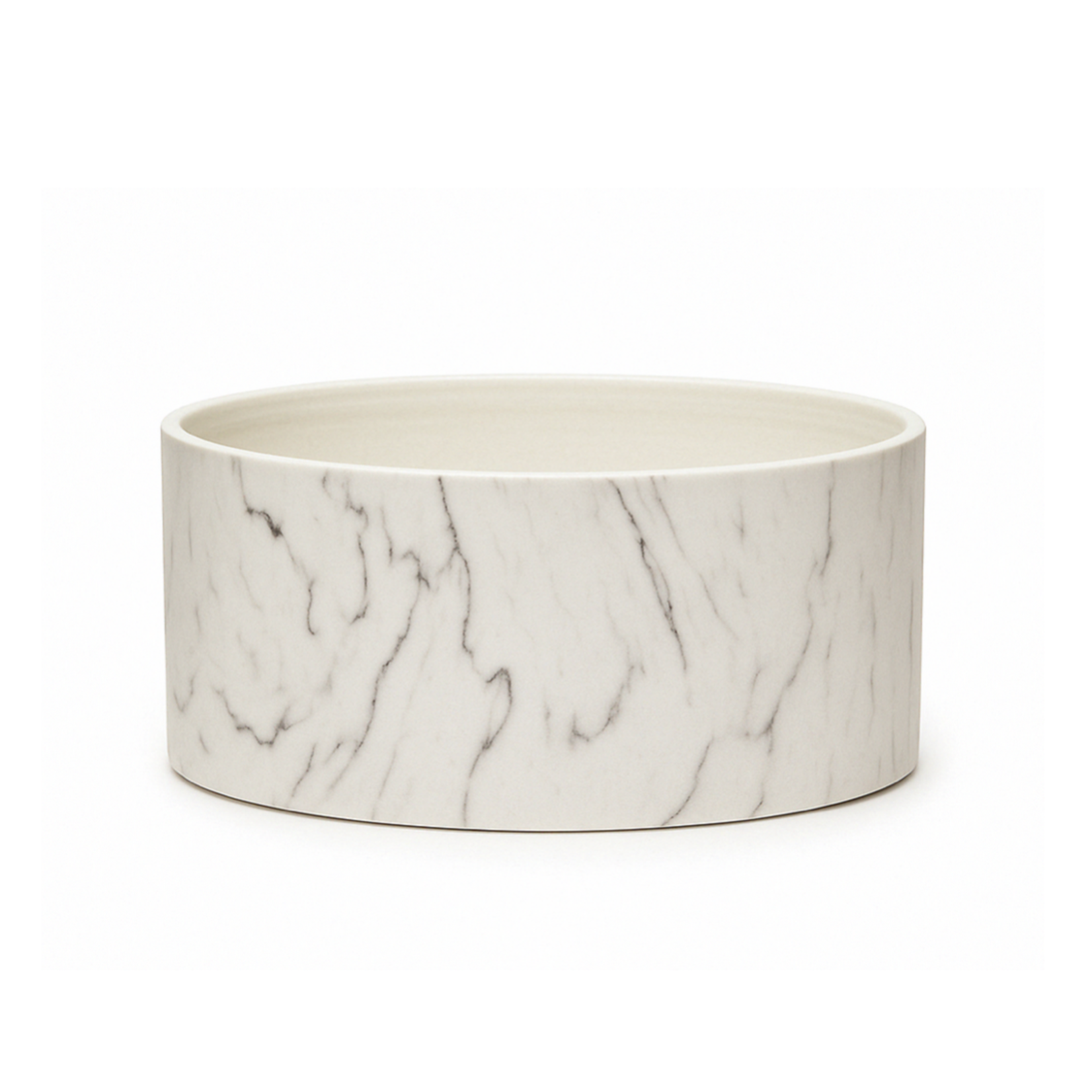 H-4.5" D-8.75" WHITE CERAMIC MARBLE LOW CYLINDER