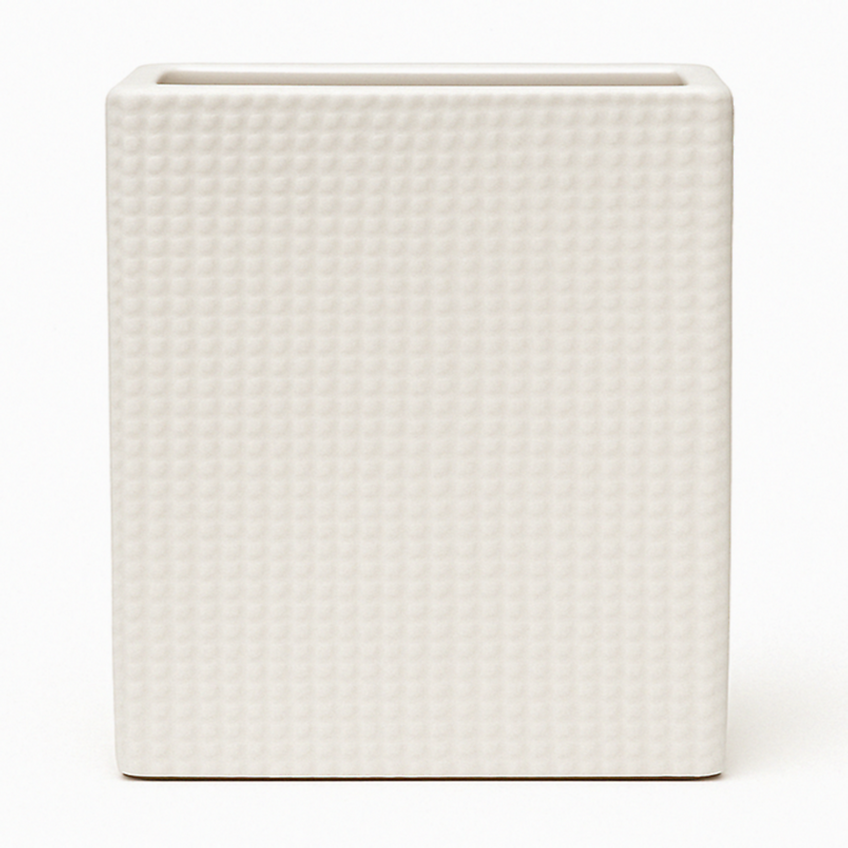 8"h x 6" x 3" MATTE WHITE CERAMIC DIMPLE VASE