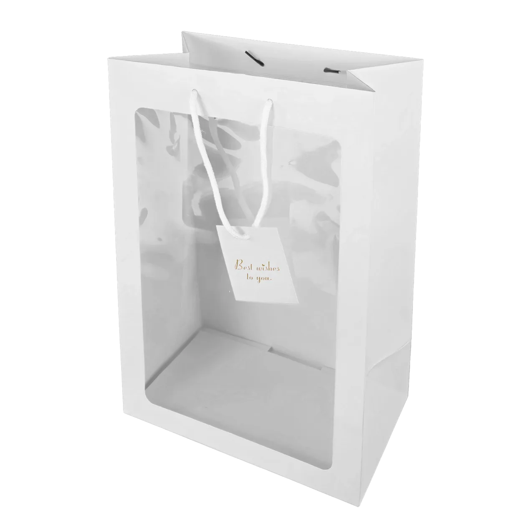 10" x 6" x 14" WHITE GIFT BAG WITH CLEAR PANEL