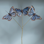 5" BLUE BUTTERFLY W 24" WIRE, 3 PCS
