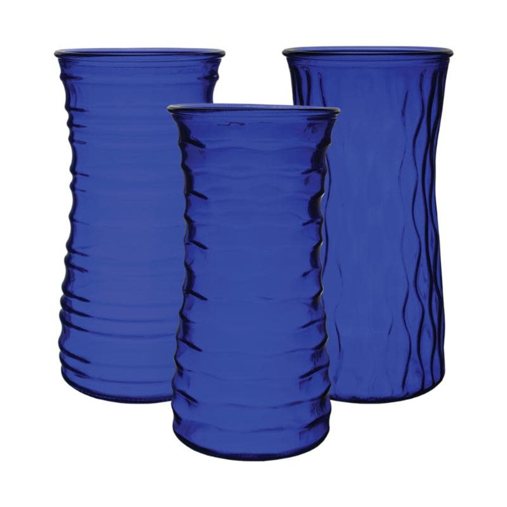 COBALT BLUE GLASS ROSE VASE ASST. 9.75"H X 4.75"