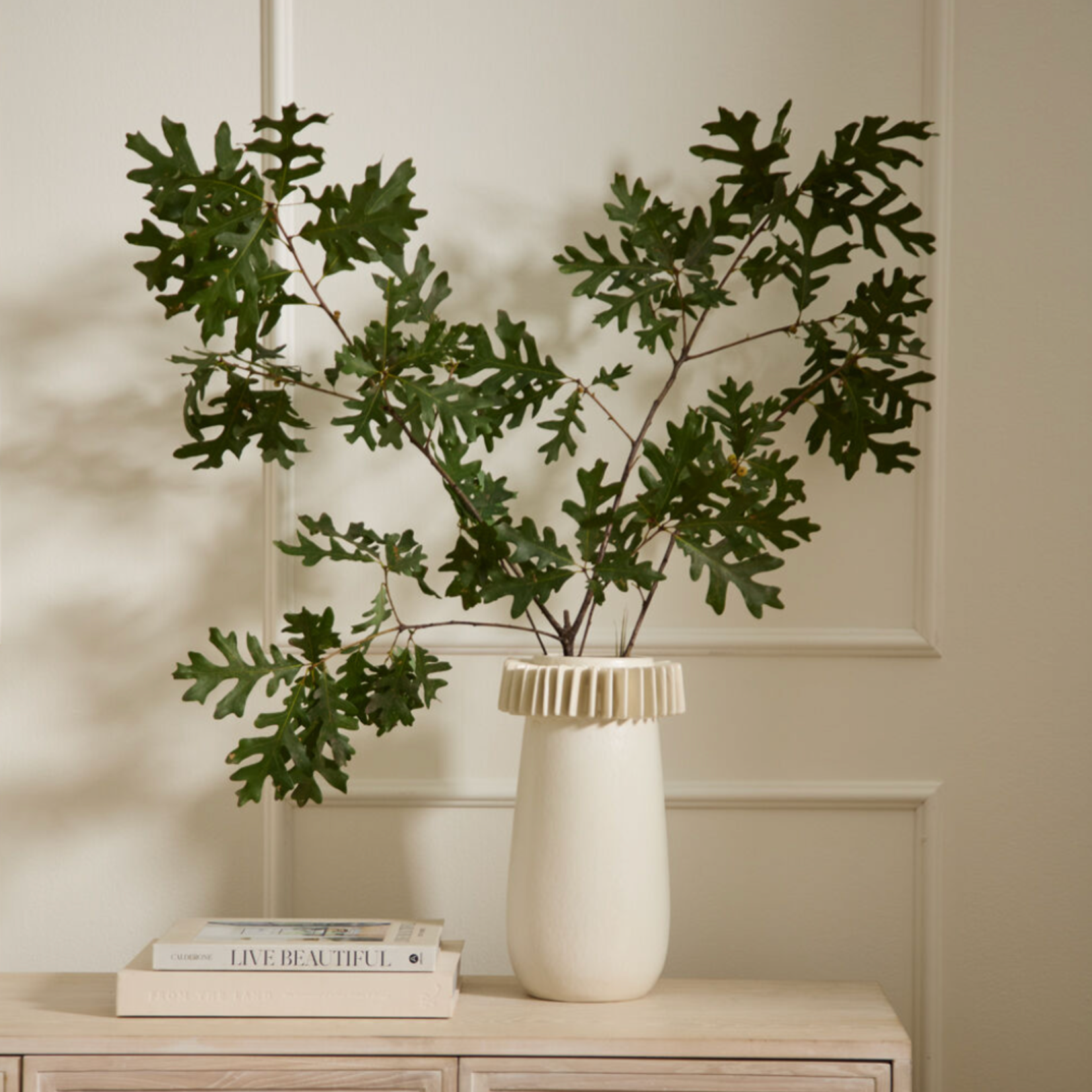 14"h x 7.75" OFF-WHITE CERAMIC RHYTHM VASE