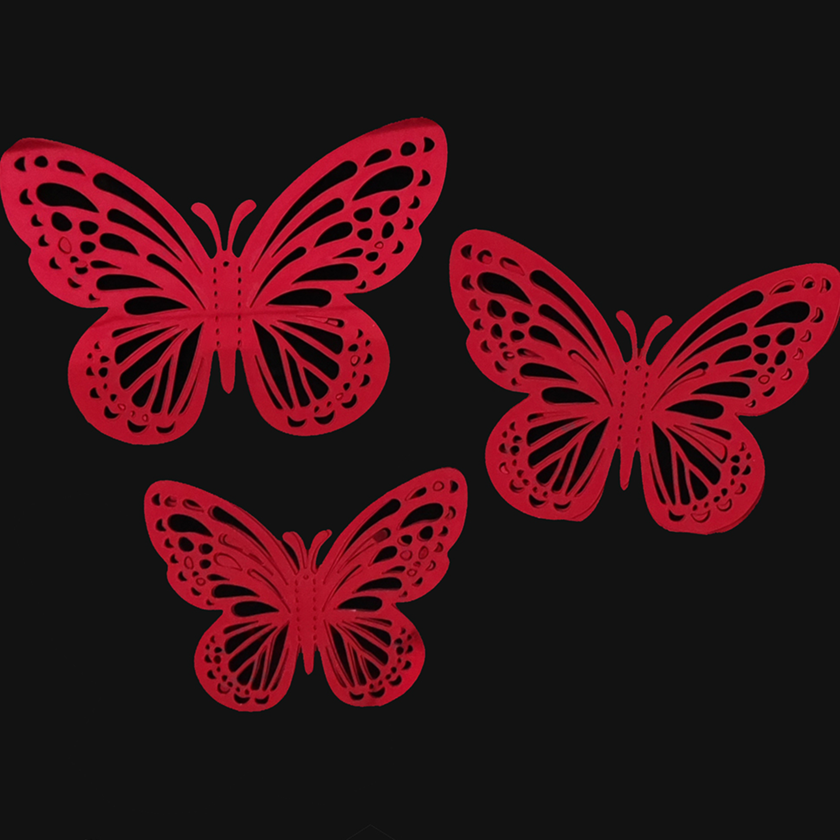 RED METALLIC BUTTERFLIES 3", 4", 4.5"