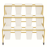QUALITY WHOLESALE 12 ROUND WHITE BUCKET, GOLD STAND W/ BUCKETS INCLUDED 31.25"H X 39.5"L X 23.25" REG PRICE $280.