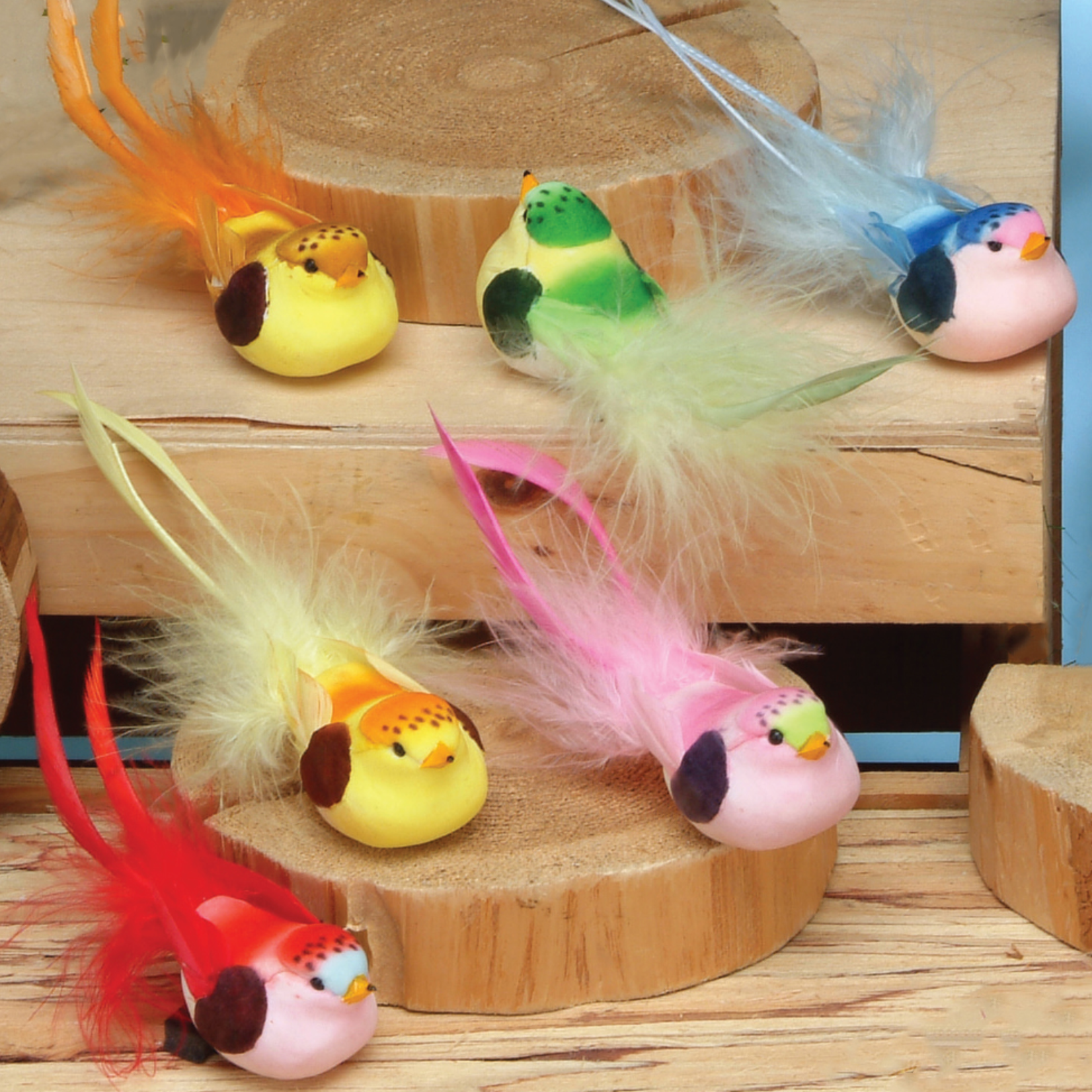 4" MUSHROOM FEATHER BIRD W LONG TAIL