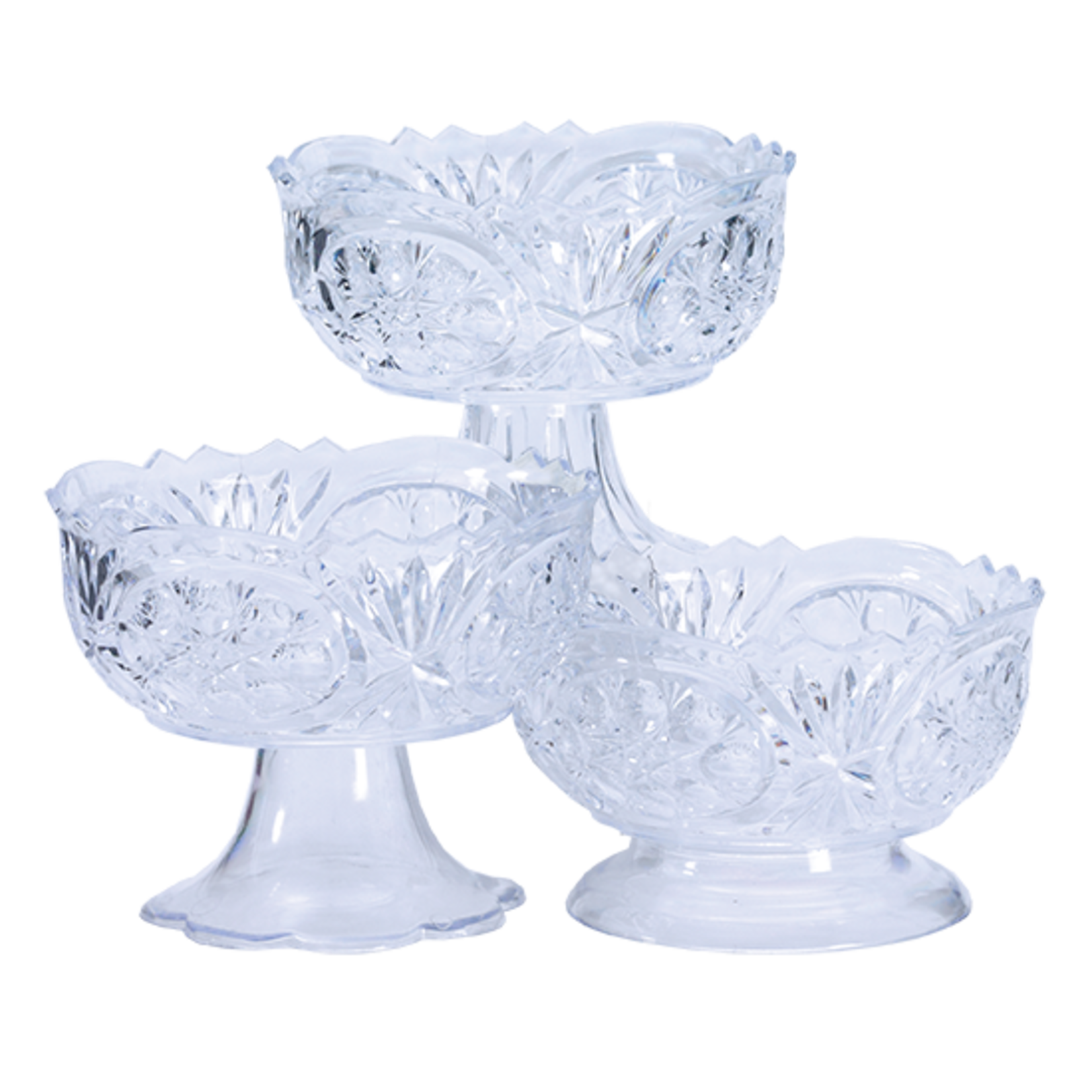6" CLEAR PLASTIC COMPOTE/PEDESTAL VASE OPEN 4"-5.25" (PRICE PER EACH, BOX HAS ASSORTMENT)