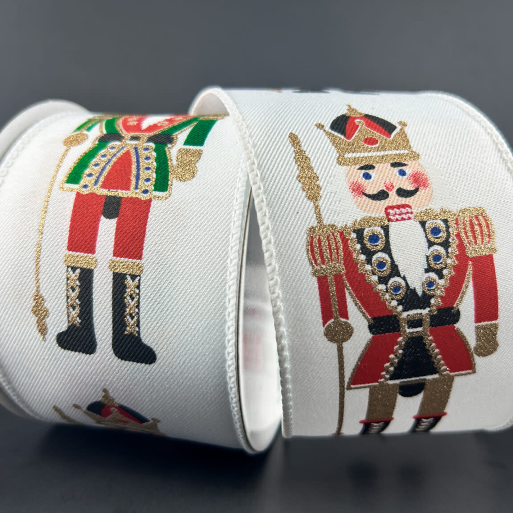 2.5" X 10 YDS WHITE LINEN RIBBON, NUTCRACKER