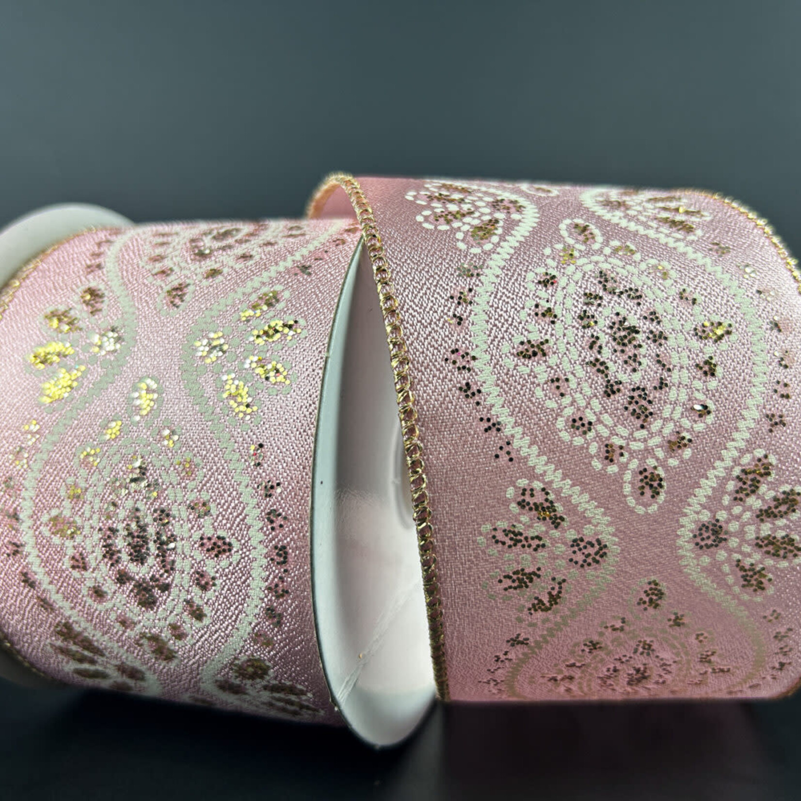 2.5" x 10 YD PINK METALLIC DAMASK RIBBON