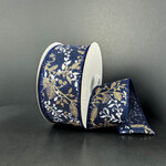 1.5" X 10 YDS NAVY & GOLD LINEN RIBBON