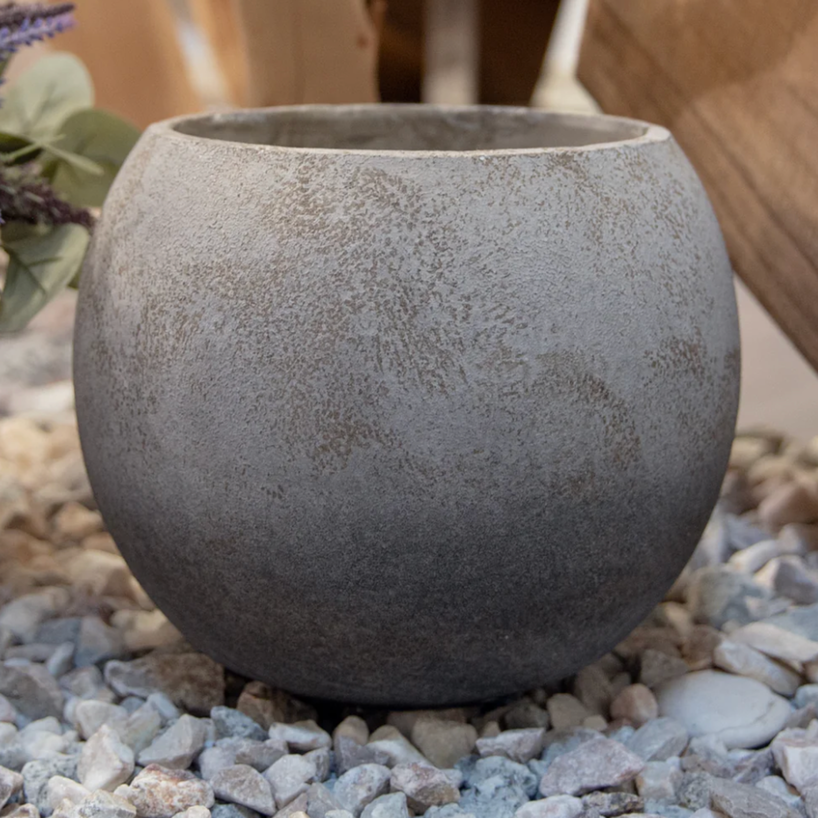 8"h x 9" ANTIQUE GREY TERRACOTTA ROUND POT