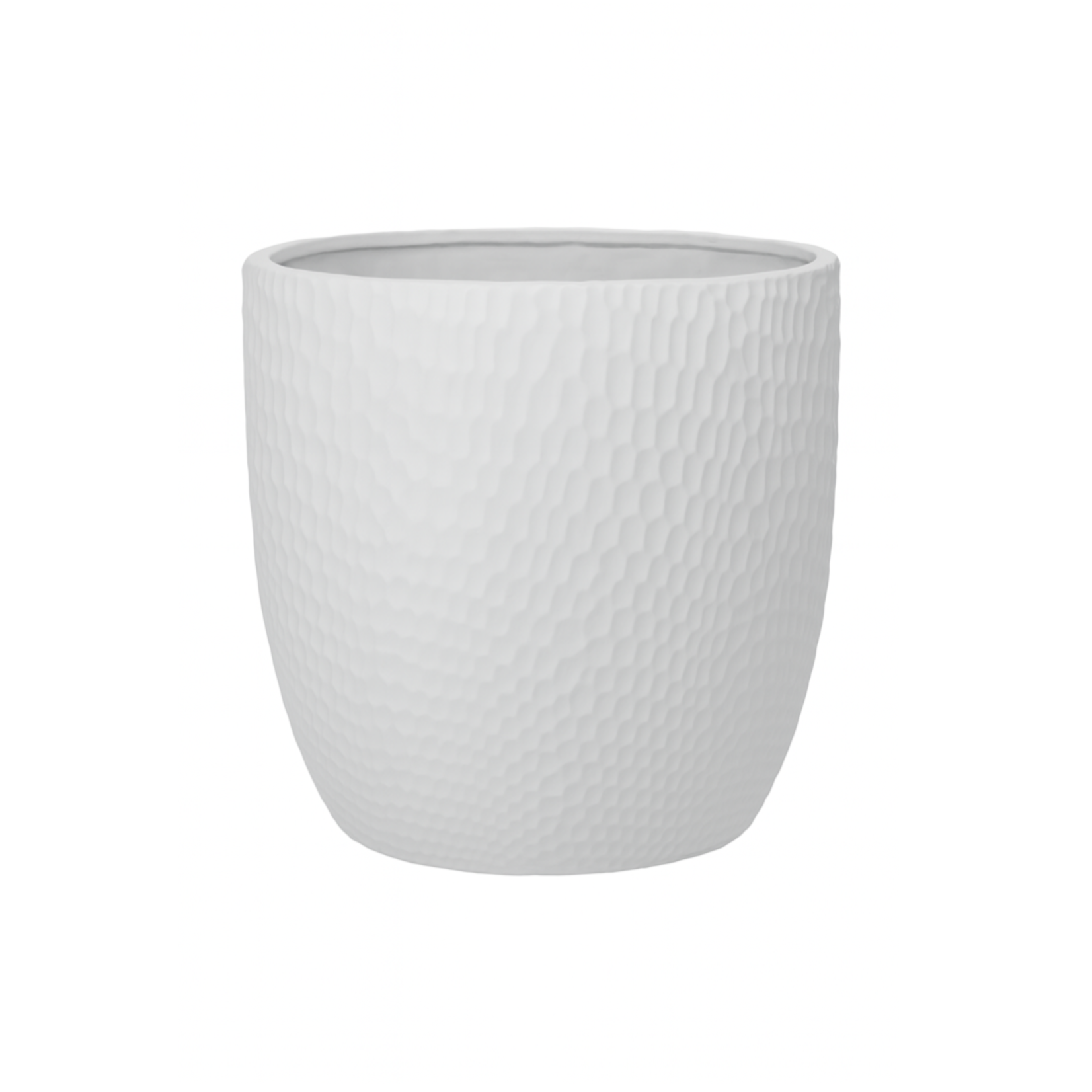 9.25"h x 9.75" CERAMIC ROUND POT WITH HAMMERD PATTERN DESIGN BODY  MATTE FINISH WHITE