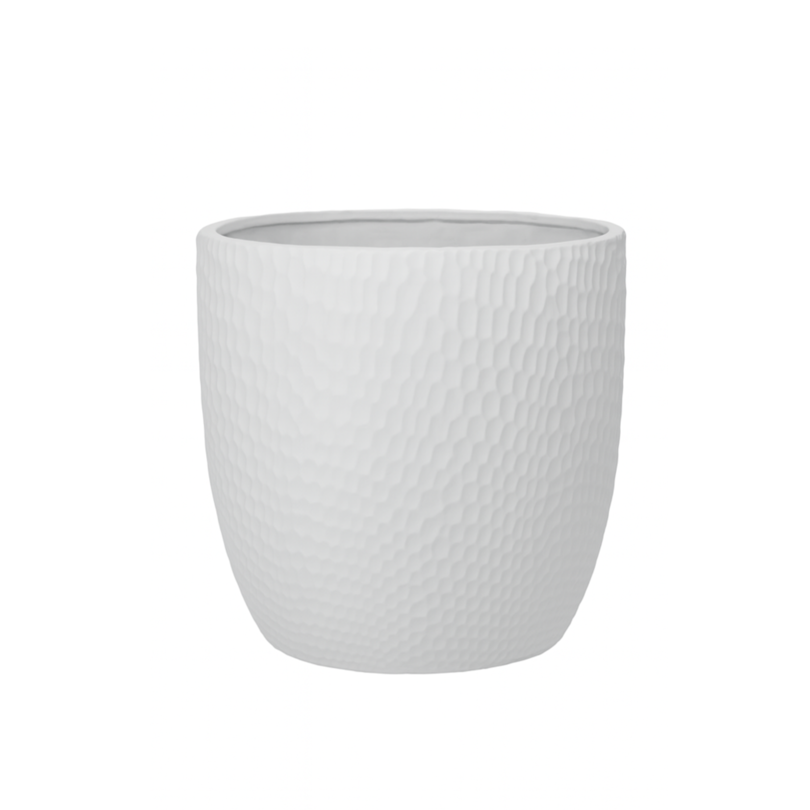 7.75"h x 8.25" CERAMIC ROUND POT WITH HAMMERD PATTERN DESIGN BODY  MATTE FINISH WHITE