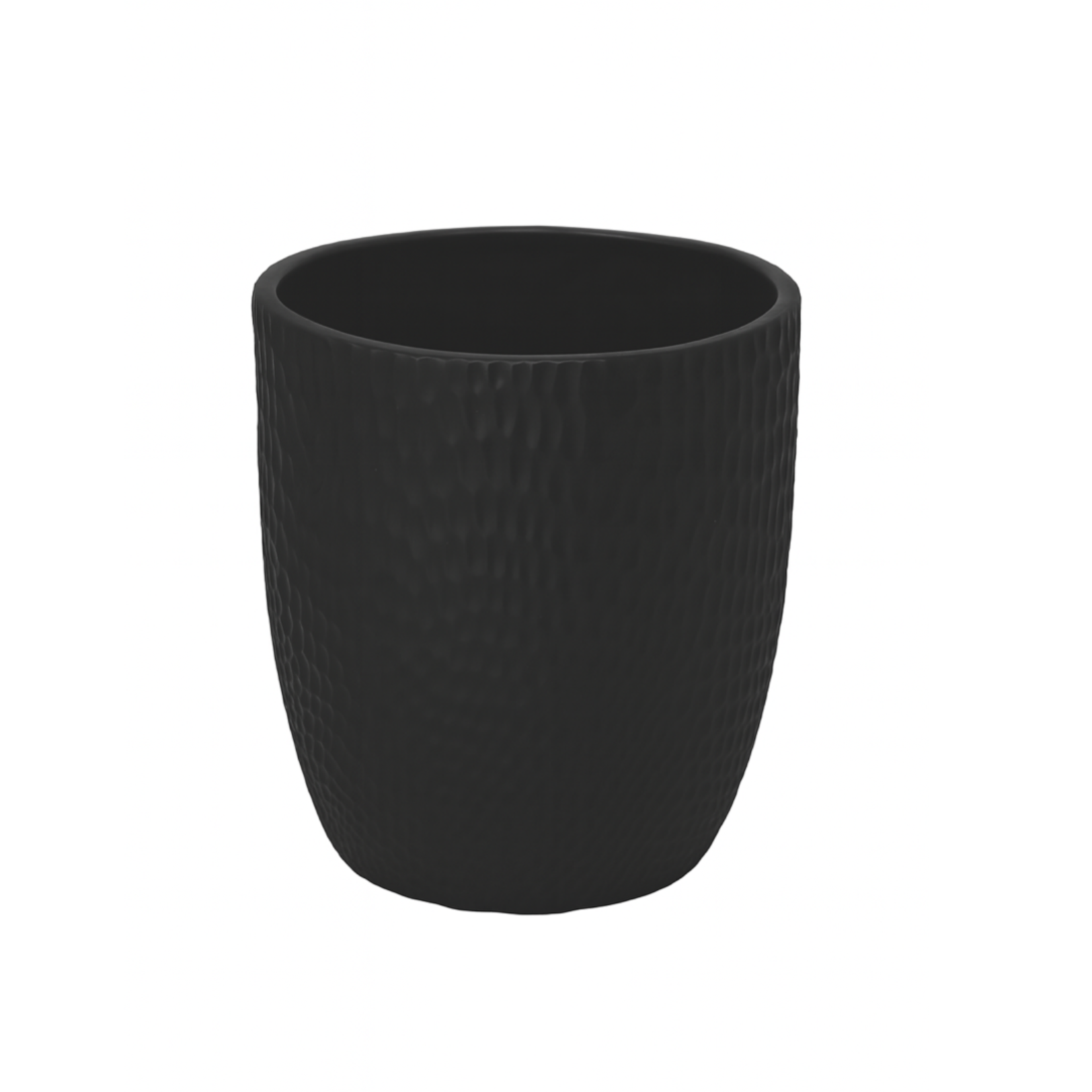 7.75"h x 8.25" CERAMIC ROUND POT WITH HAMMERD PATTERN DESIGN BODY  MATTE FINISH BLACK