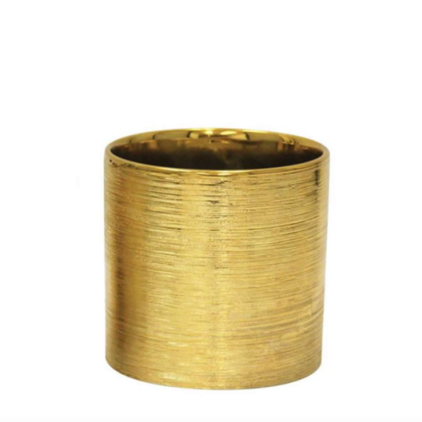 5"h x 5" CERAMIC ROUND VASE WITH ETCHED DESIGN BODY GLOSS FINISH GOLD