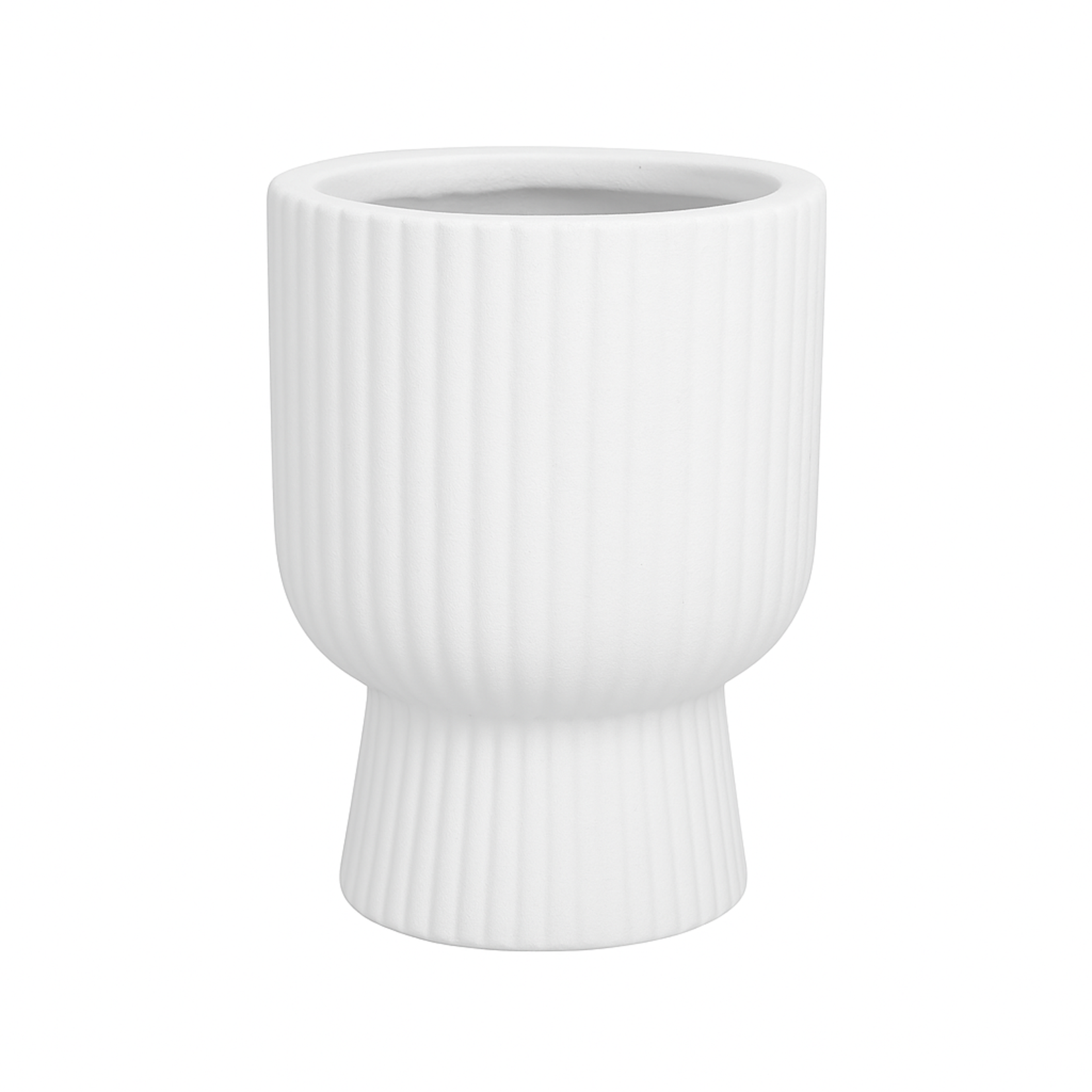 12.5"h x 7.75" RIBBED FIBERCLAY PLANTER WHITE