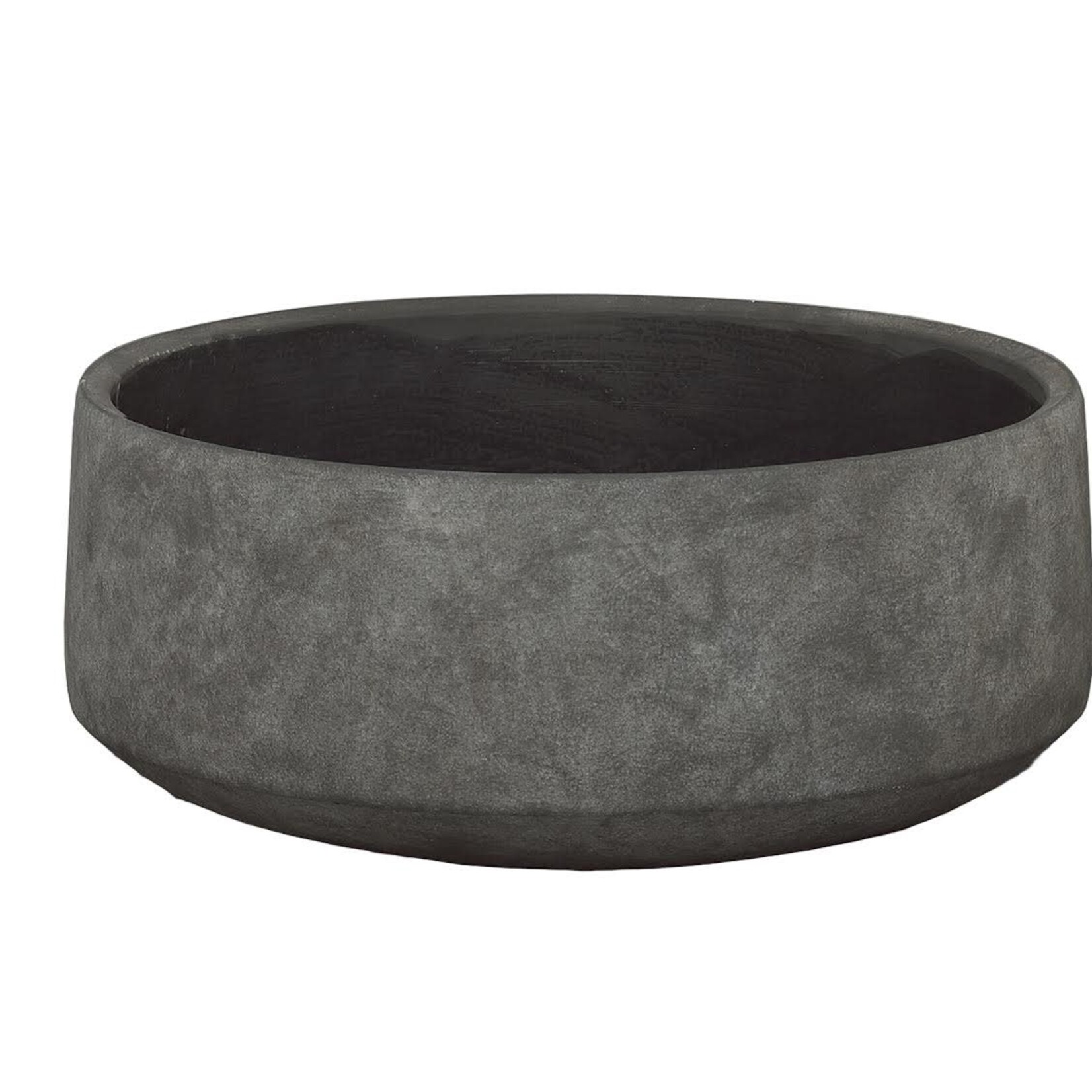 6"h x 13.75" TERRACOTTA ROUND BOWL POT WITH EMBOSSED SMOOTH DESIGN BODY LG NATURAL FINISH DARK GRAY