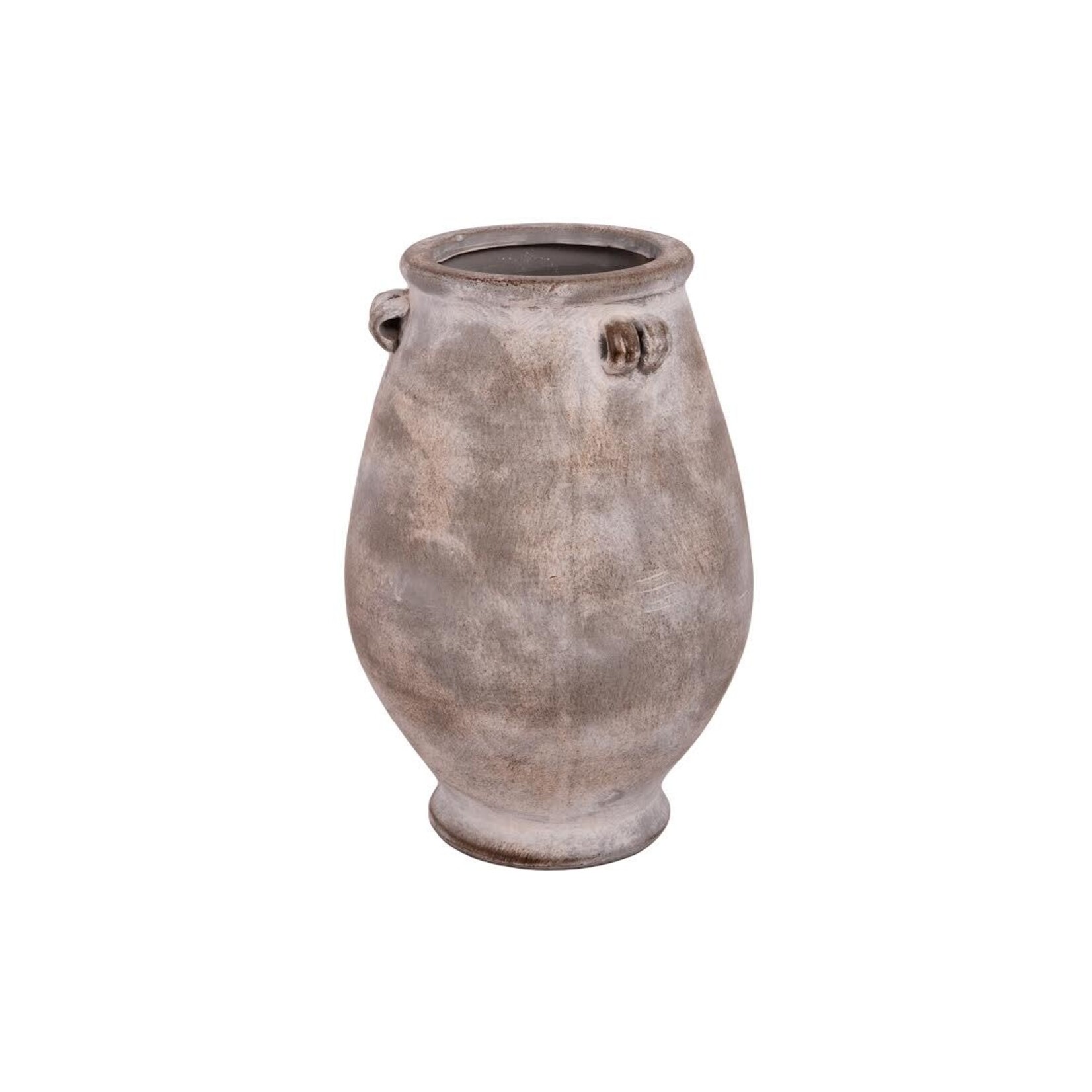 10.5"h x 7" TERRACOTTA VINTAGE VASE WITH HANDLE FINISH VINTAGE SMALL GREY