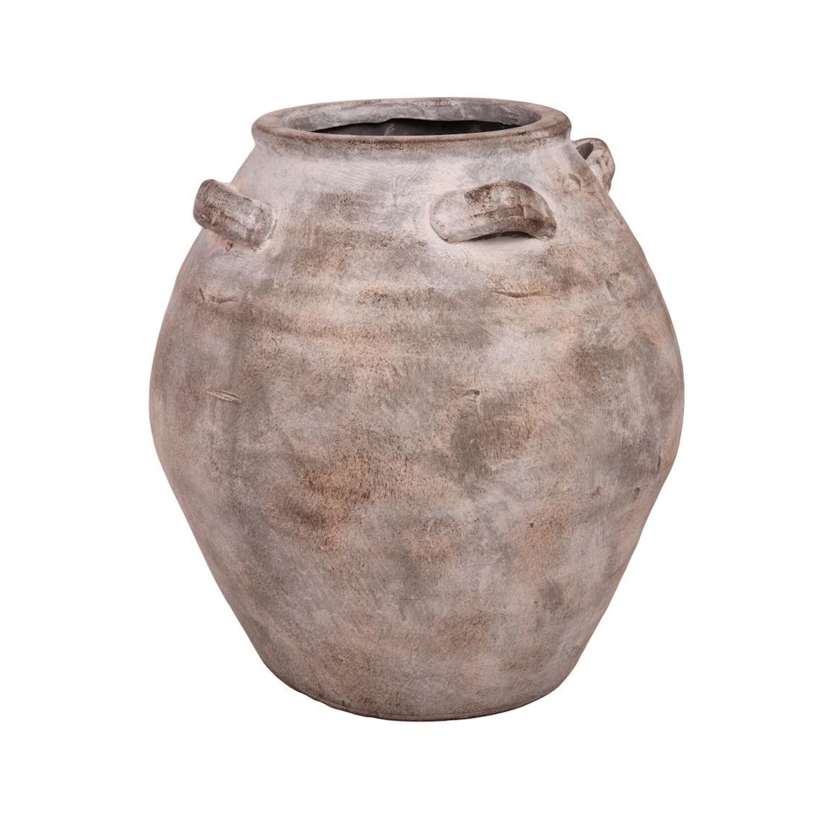 13.5"h x 12.25" TERRACOTTA VINTAGE VASE WITH HANDLE FINISH VINTAGE LARGE GREY