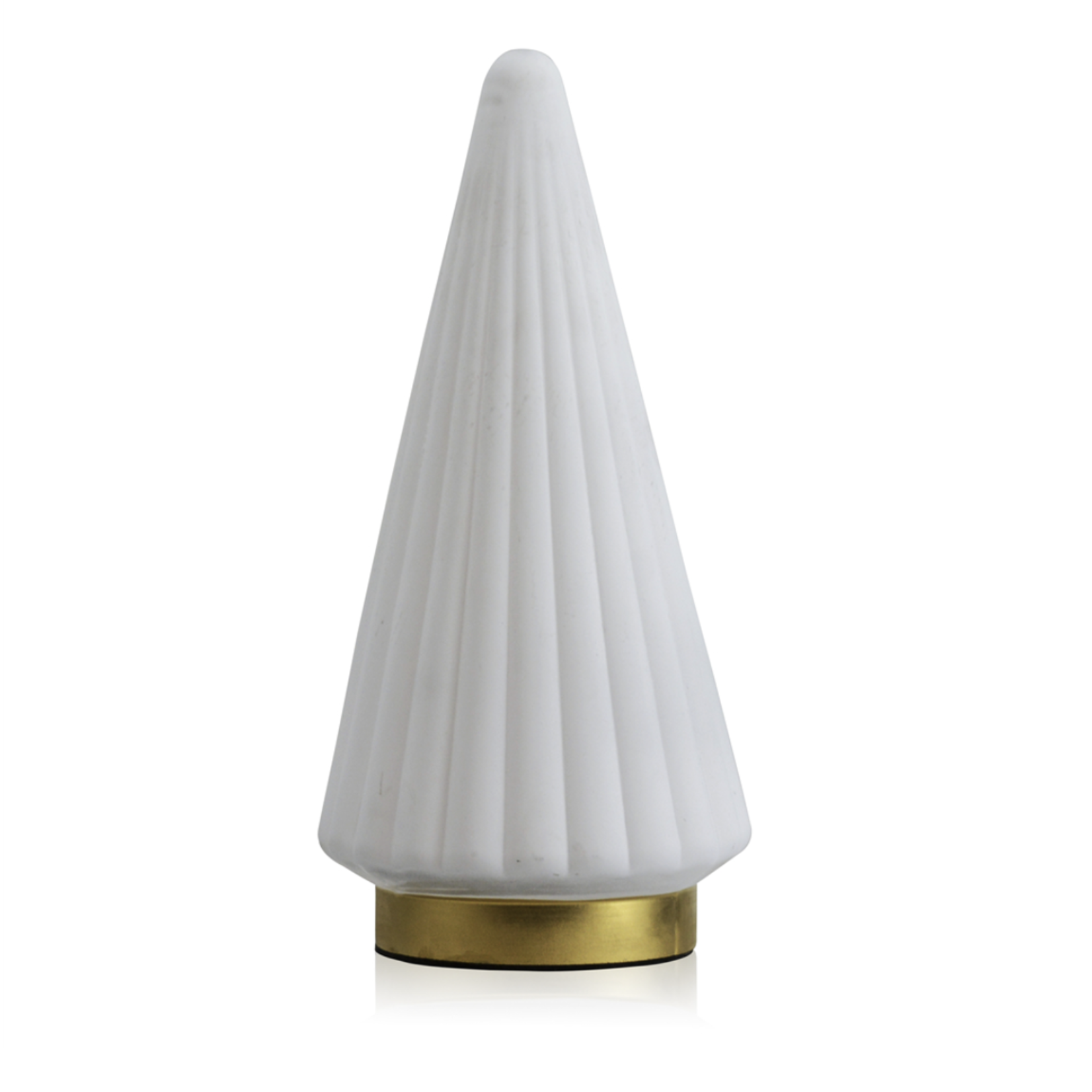 11.5”h x 5.5” FROSTED WHITE GLASS CHRISTMAS TREE GOLD BOTTOM