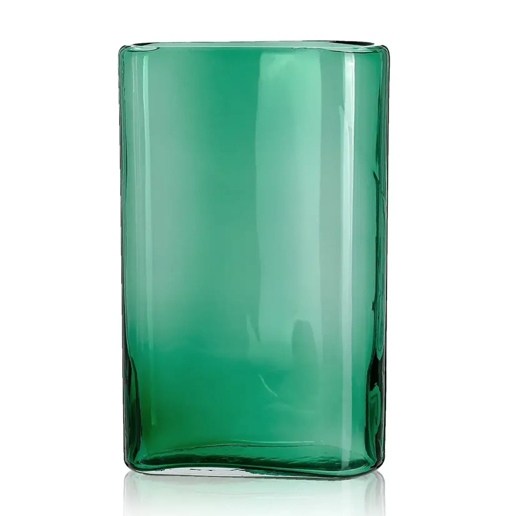 15.75"H X 4.25” X 9.5” GREEN GLASS RECTANGLE VASE