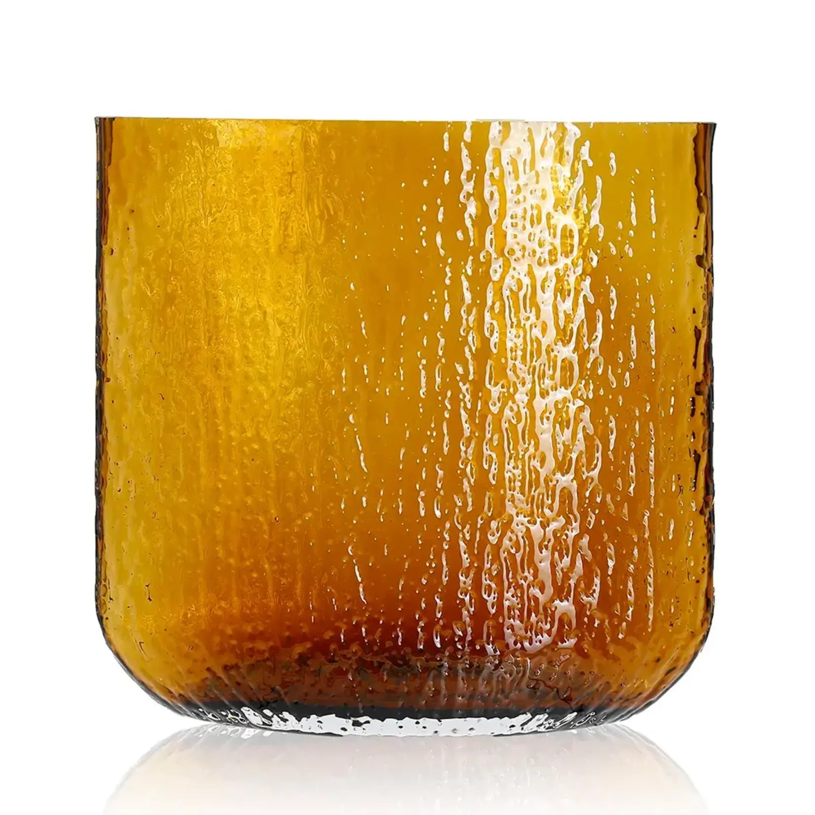 11.75”H X 12.25”L X 5”W AMBER OVAL SCRATCH ETCH GLASS