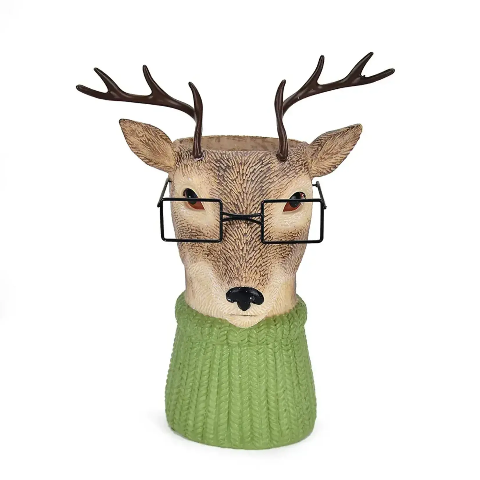 14”H X 10” X 9” ANTLER DEER POT WITH GLASSES