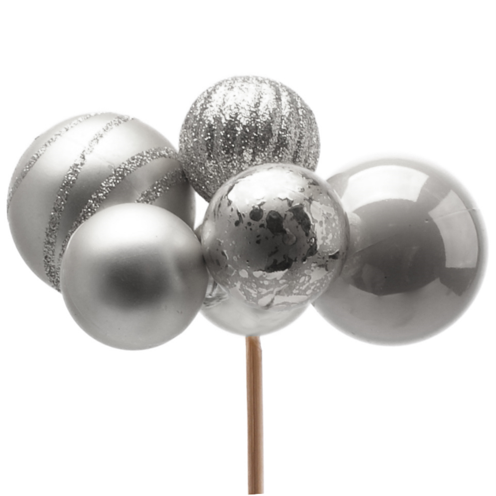 SILVER CHRISTMAS MM BALLS on 20 IN STICK