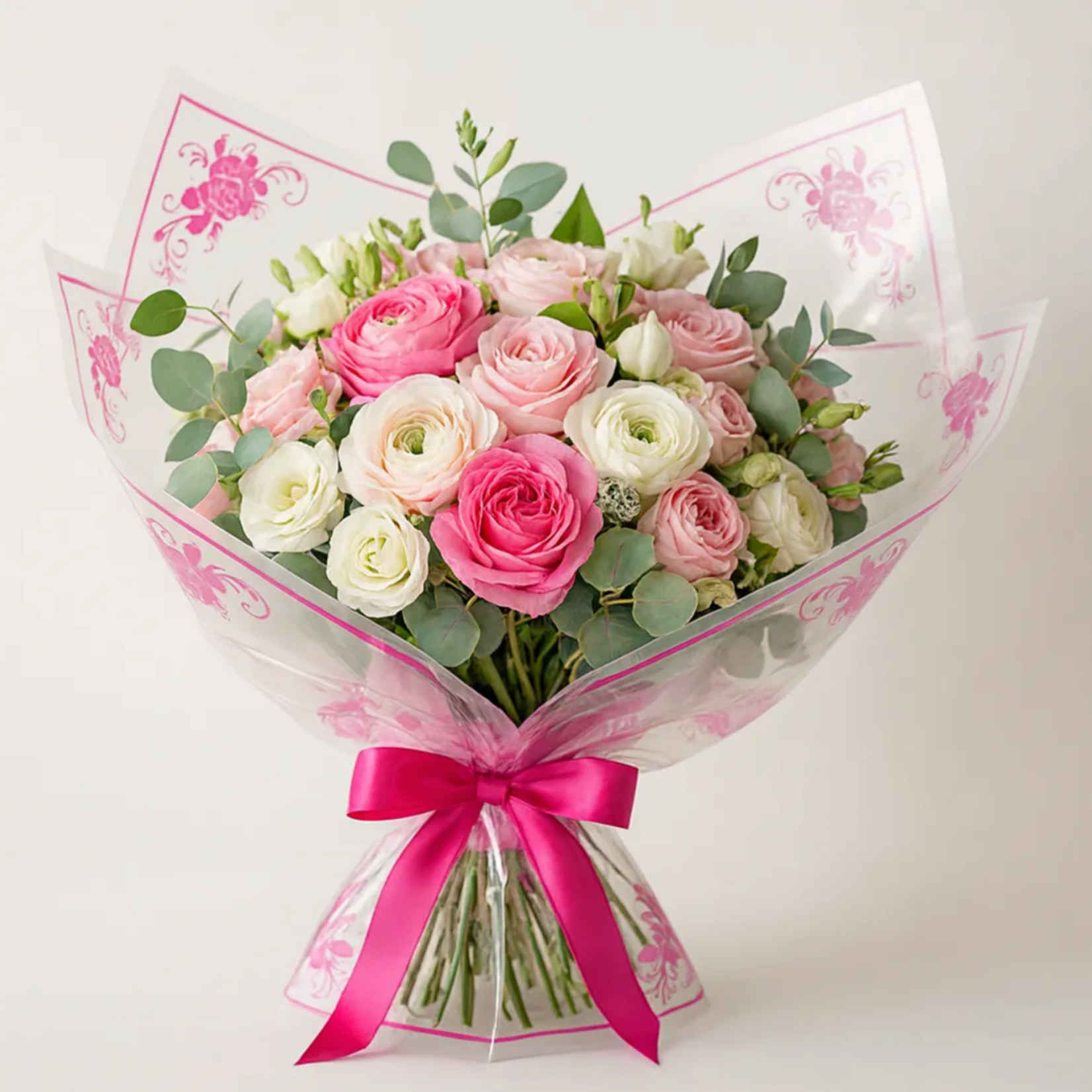 22.5" X 22.5" TRANSPARENT FUCHSIA DECORATIVE  CORNER FLORAL PAPER 20PER PACK