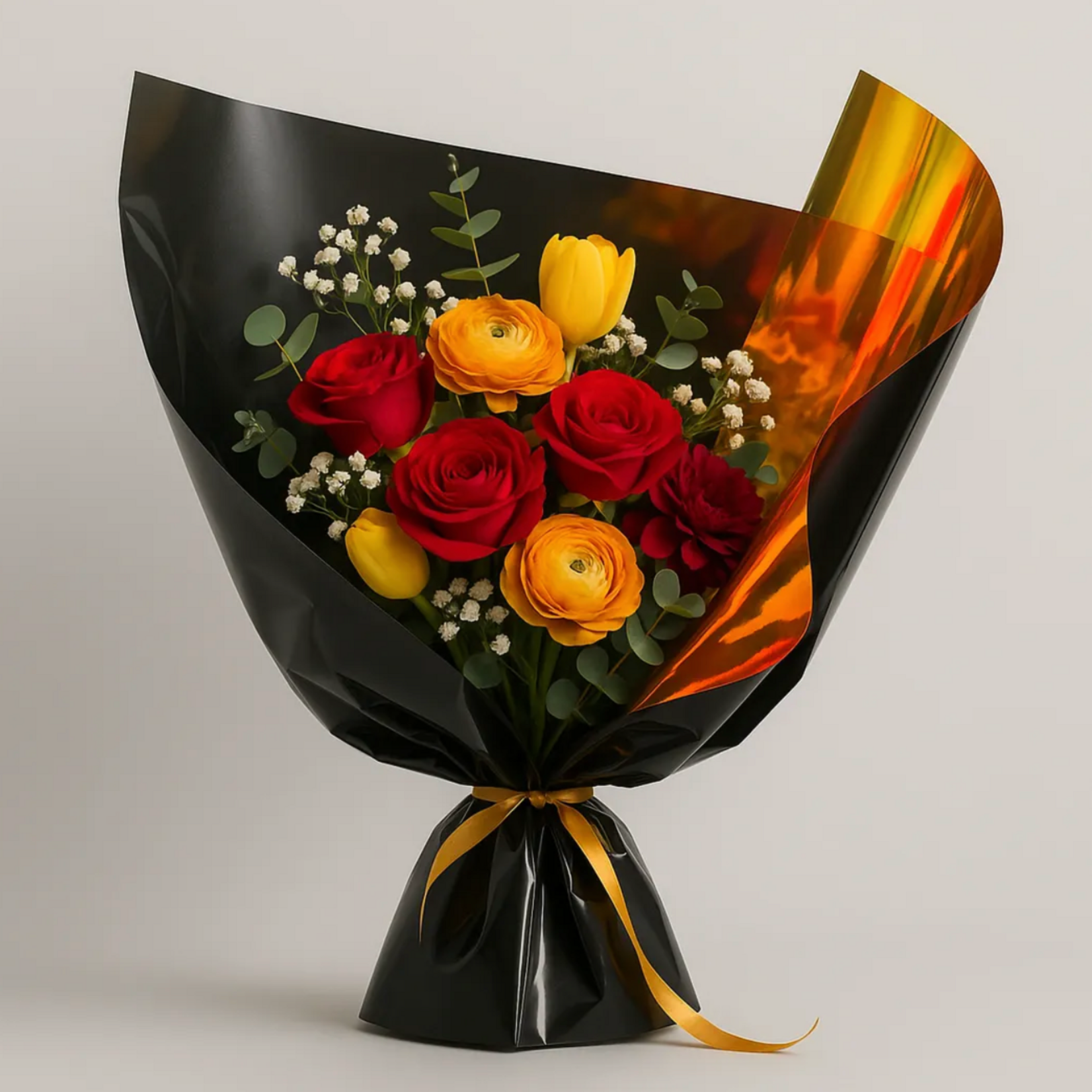 19.75” X 19.75” BLACK IRIDESCENT FLORAL FILM PAPER 10 PER PACK