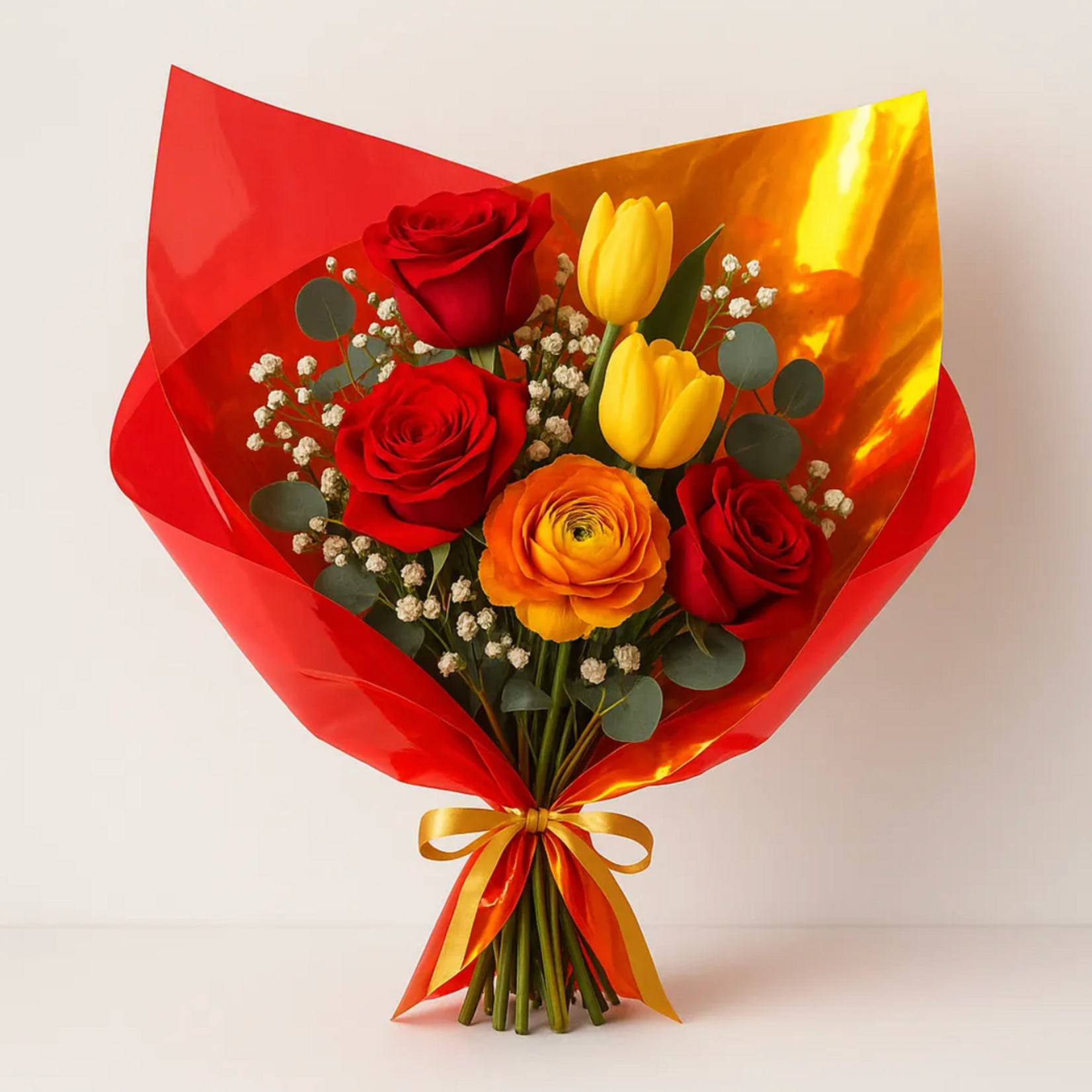 19.75” X 19.75” RED IRIDESCENT FLORAL FILM PAPER 10 PER PACK