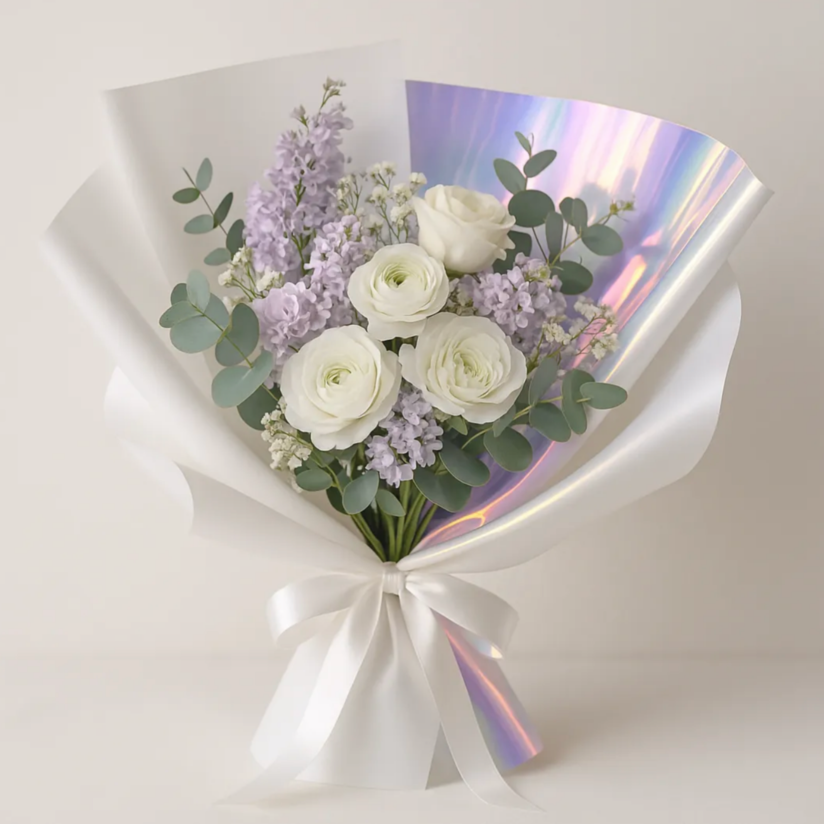 19.75” X 19.75” WHITE IRIDESCENT FLORAL FILM PAPER 10 PER PACK