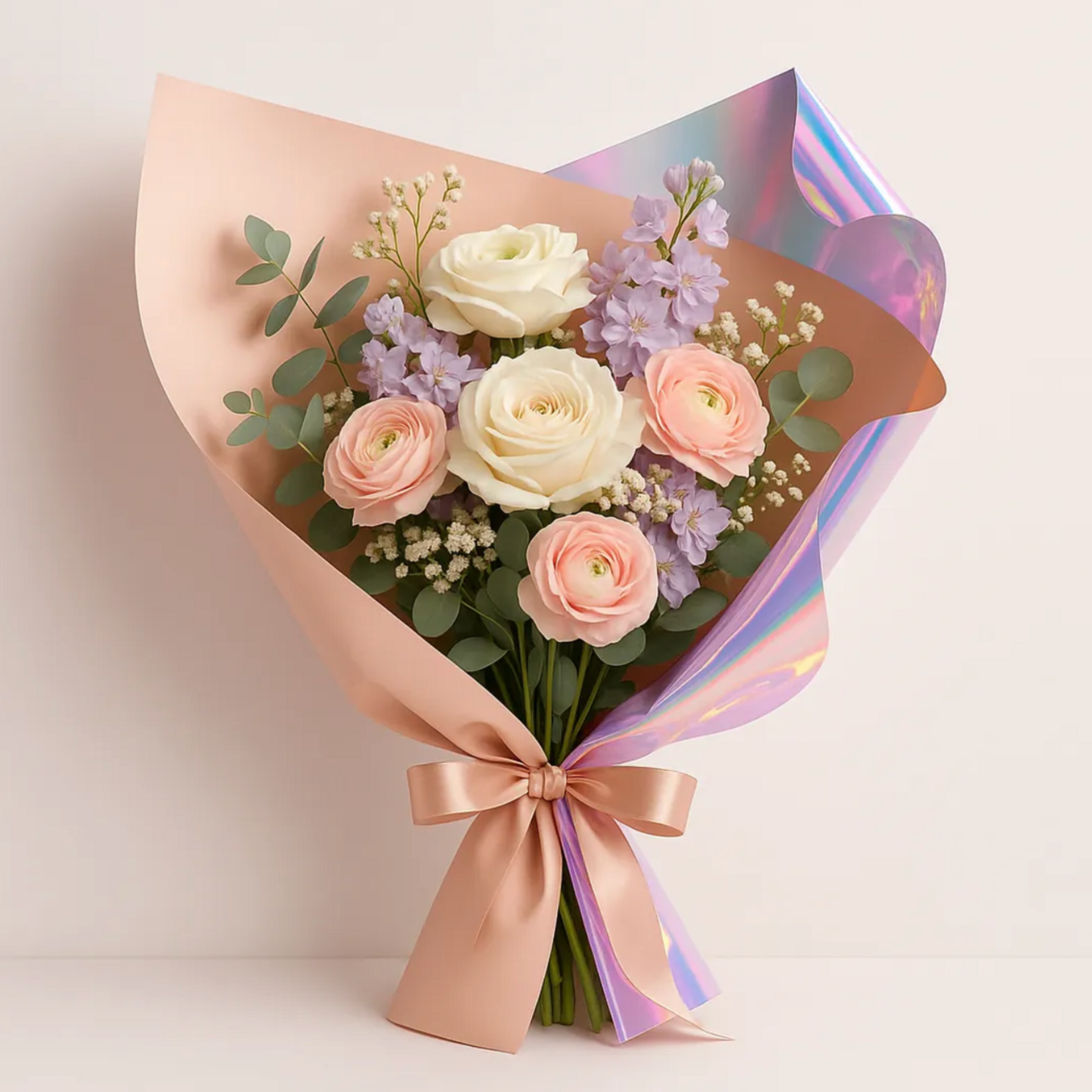 19.75” X 19.75” PINK IRIDESCENT FLORAL FILM PAPER 10 PER PACK