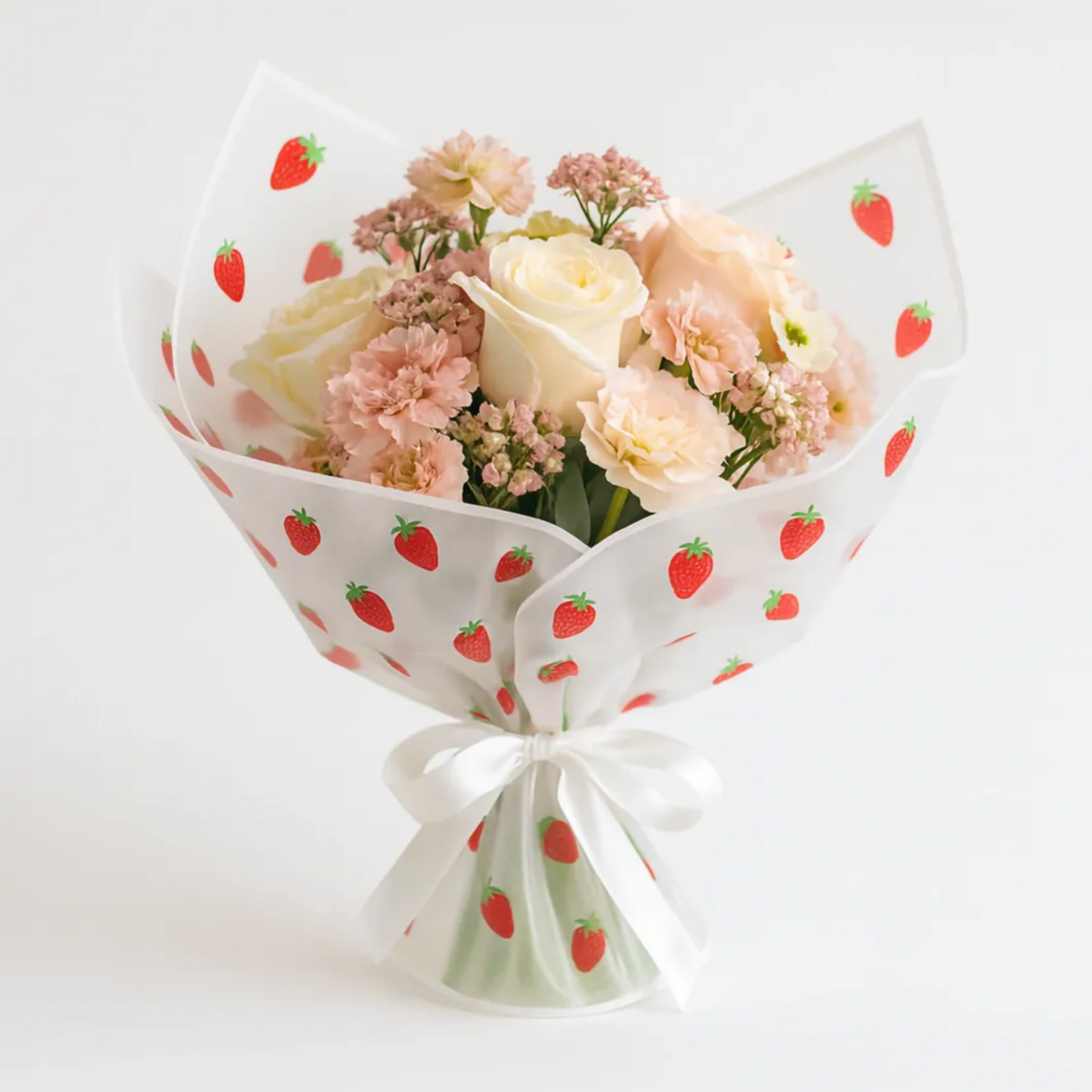 22.5" X 22.5" WHITE BORDER STRAWBERRY THEME FROSTED FLORAL PAPER 20PER PACK