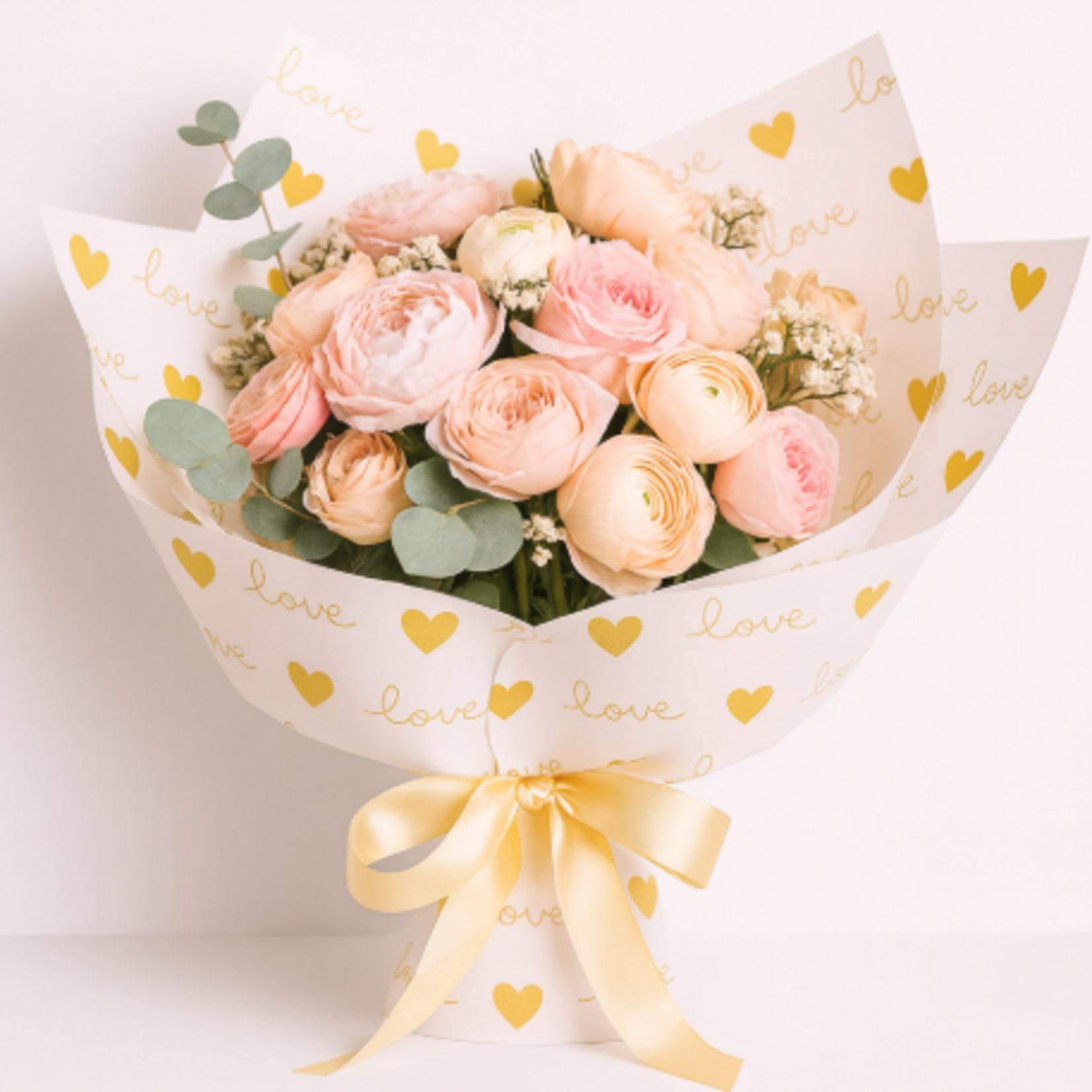 22.5” X 22.5” WHITE HEARTFELT LOVE FLORAL PAPER 20PER PACK