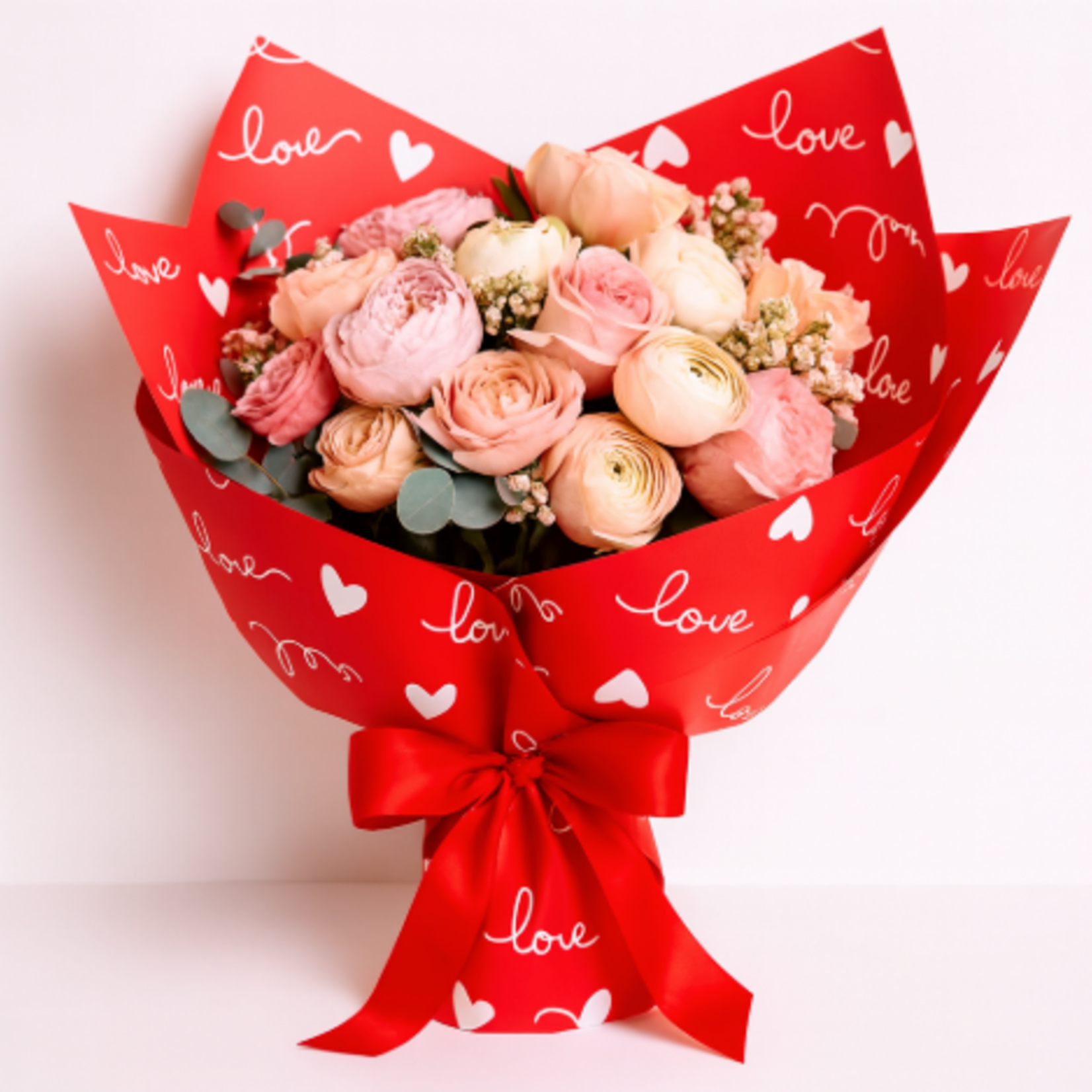 22.5” X 22.5” RED HEARTFELT LOVE FLORAL PAPER 20PER PACK