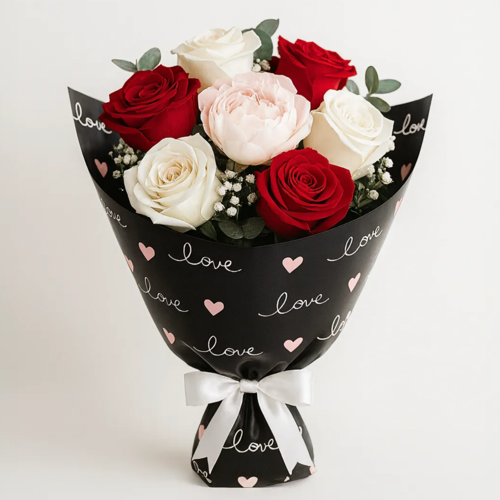 22.5” X 22.5” BLACK HEARTFELT LOVE FLORAL PAPER 20PER PACK